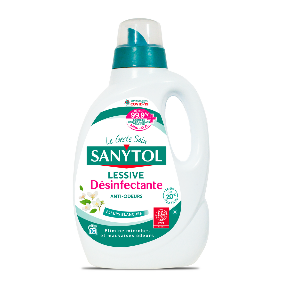 SANYTOL Lessive désinfectante antiodeurs fleurs blanches 17 lavages 1,65l pas cher Auchan.fr