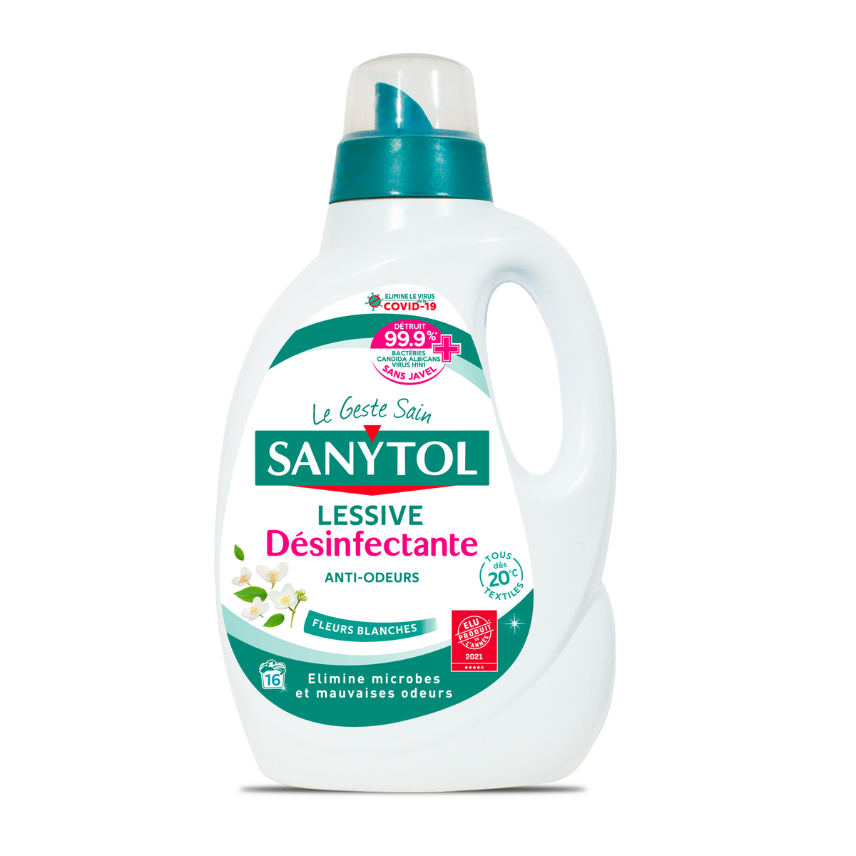 SANYTOL Lessive désinfectante anti-odeurs fleurs blanches 17 lavages 1,65l