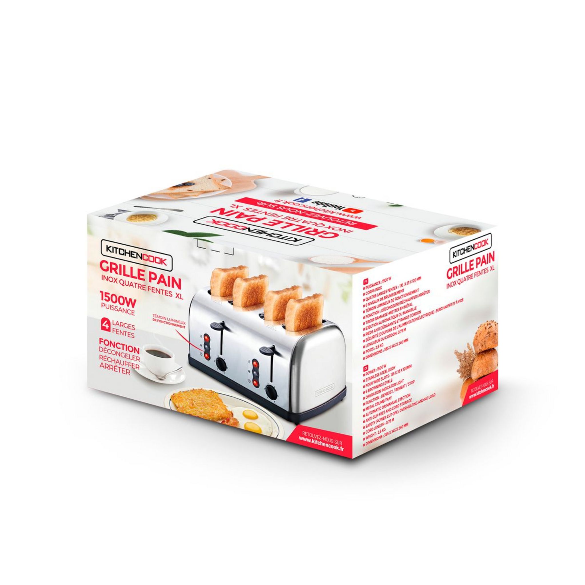 Voir la diapositive 7 : KITCHENCOOK Grille pain FAMILYXL - Inox