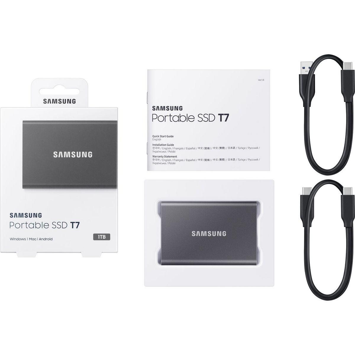 SAMSUNG Disque dur SSD Ext T7 1TO GR 3.2 - Gris