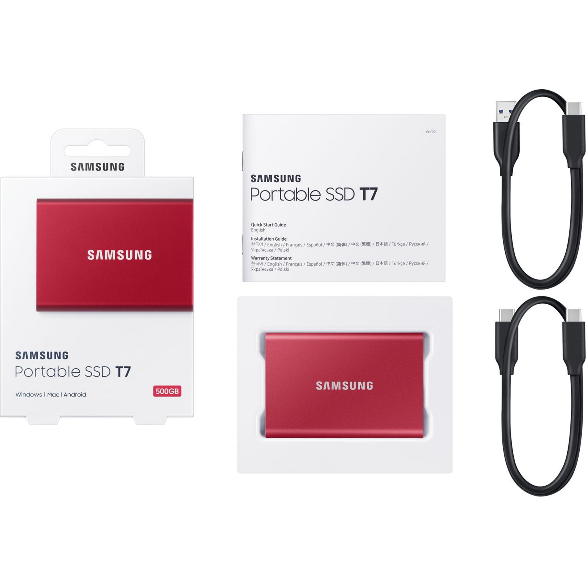 Voir la diapositive 4 : SAMSUNG Disque dur SSD EXT T7 500G RG 3.2 - Rouge