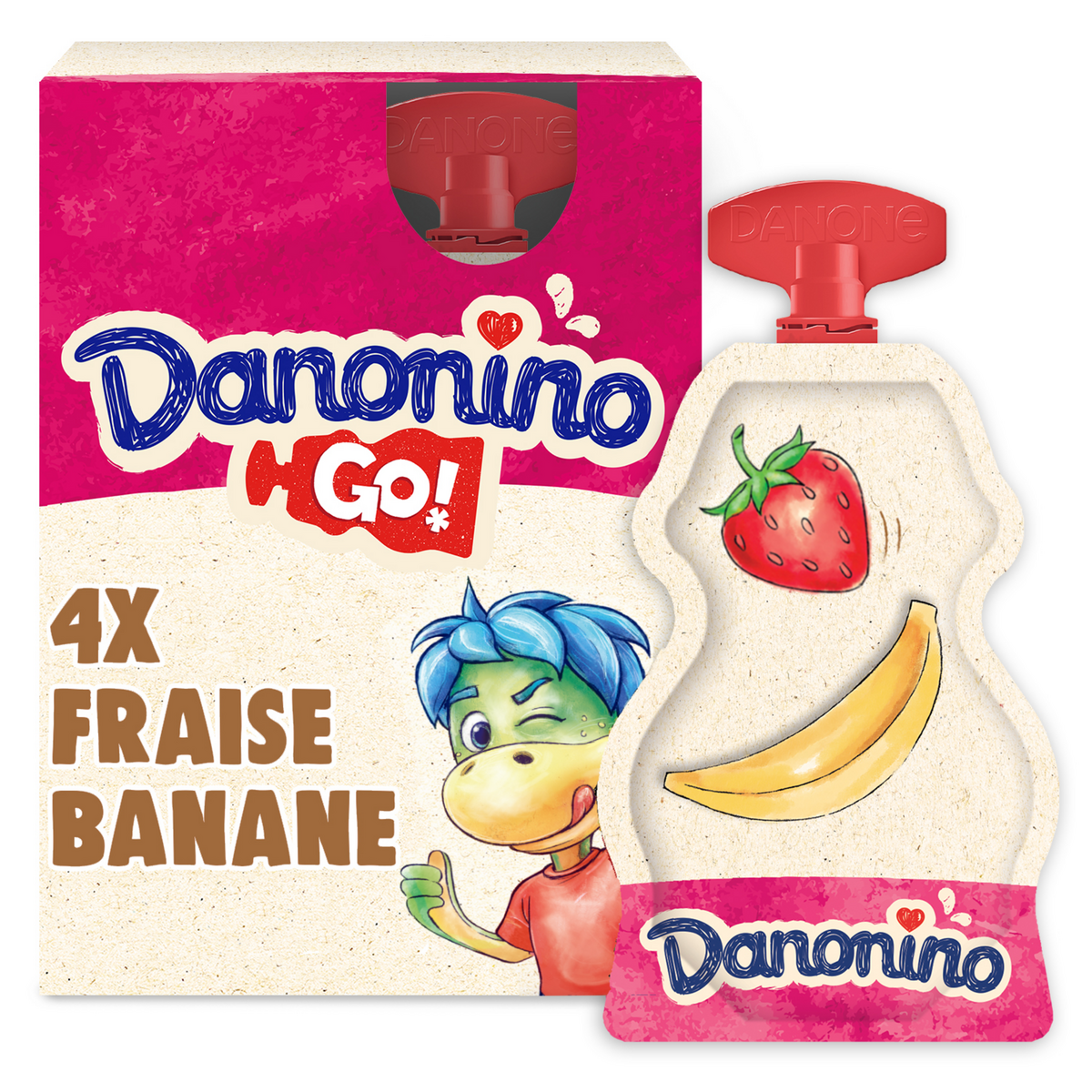 DANONINO Yaourt à boire fraise-banane gourde 4x70g
