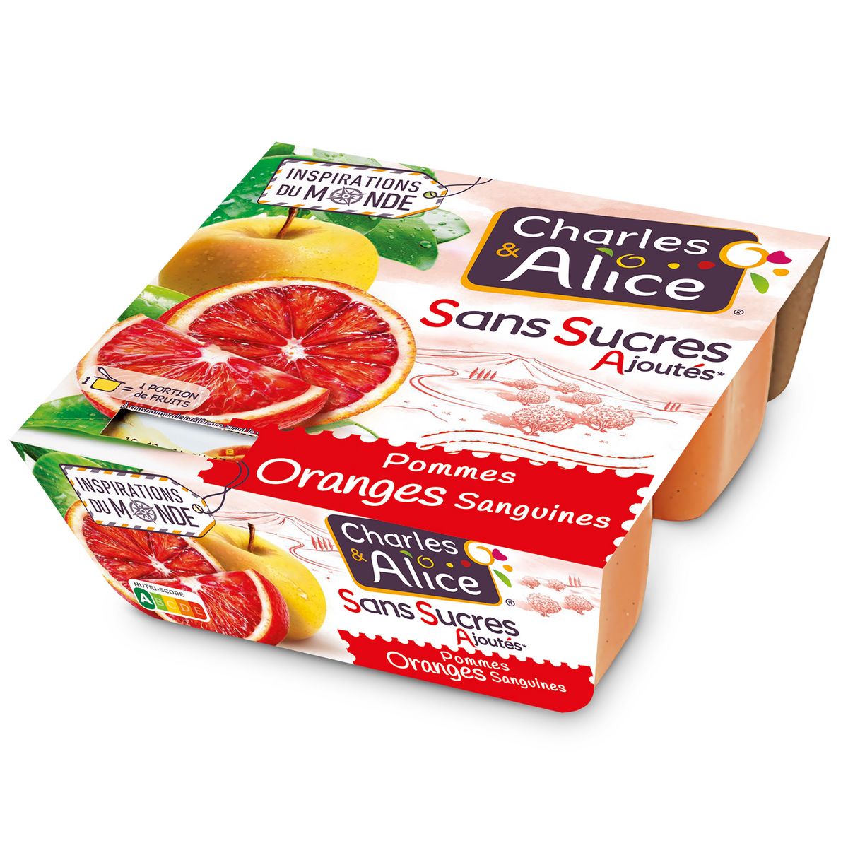 CHARLES & ALICE Spécialité pommes oranges sanguines sans sucres ajoutés 4x97g