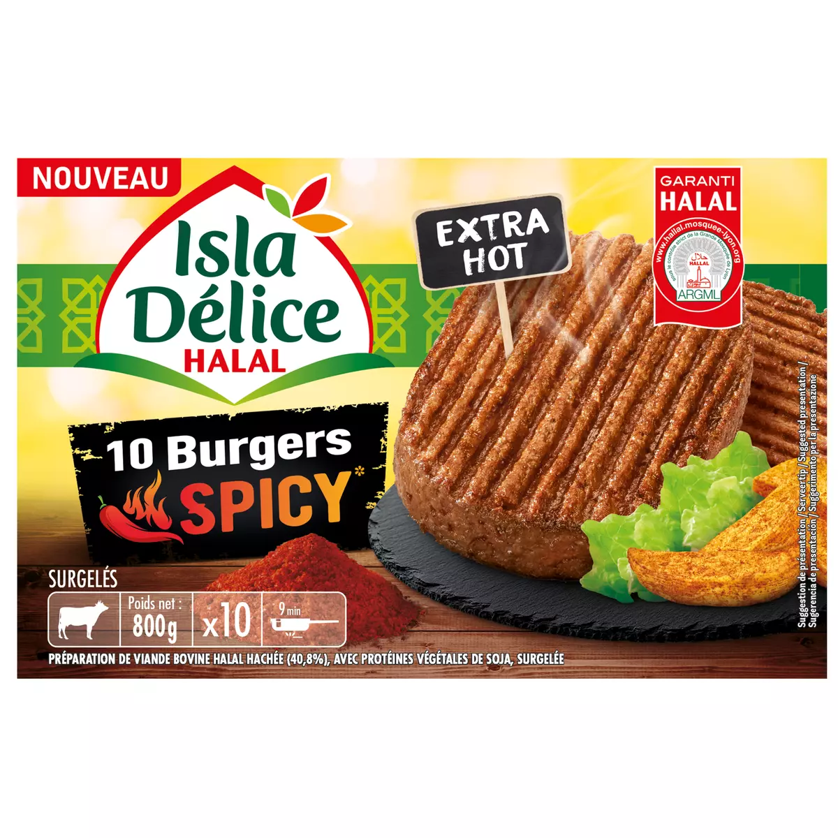 ISLA DELICE Steak burger halal spicy 10 pièces 800g