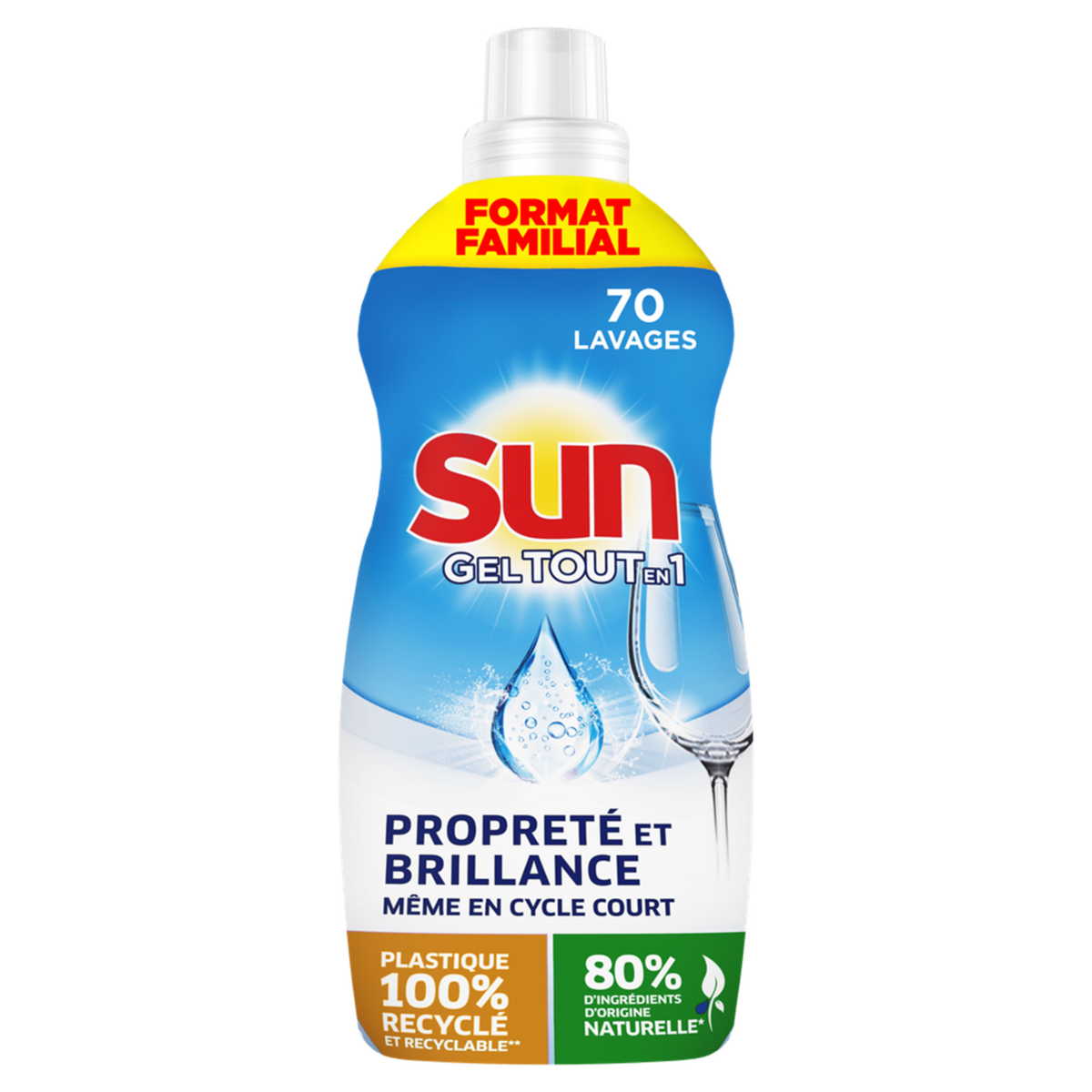 SUN Gel lave-vaisselle tout en 1 propreté et brillance 70 lavages