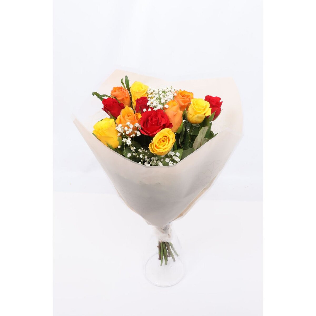FLEURS Bouquet de 12 roses arlequin + gypso 1 bouquet