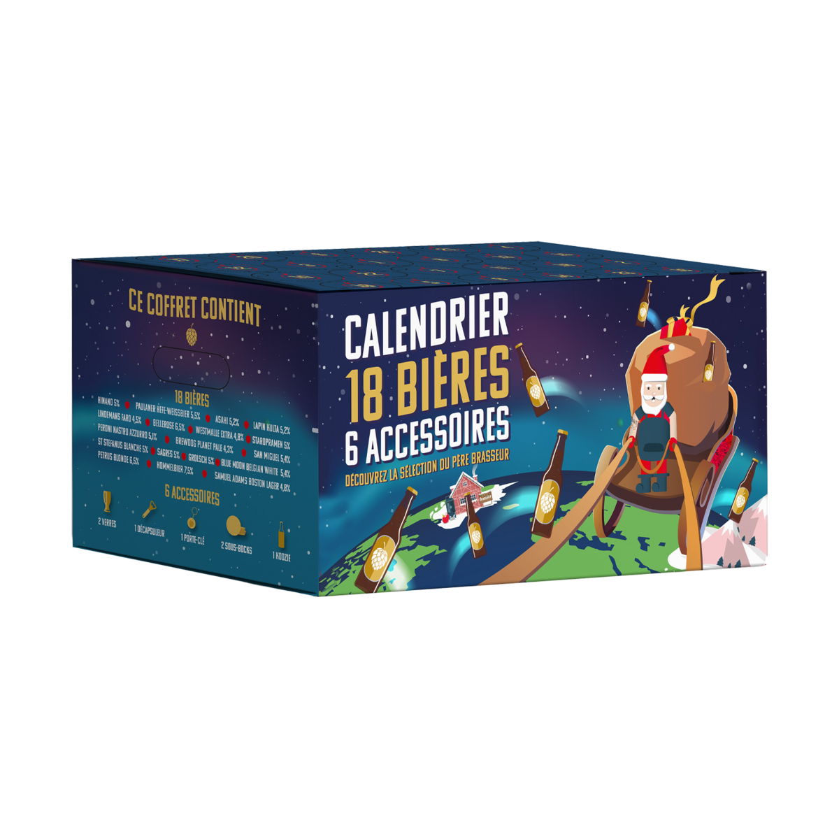 Calendrier de l'Avent 18 bières + 6 accessoires 24 pièces