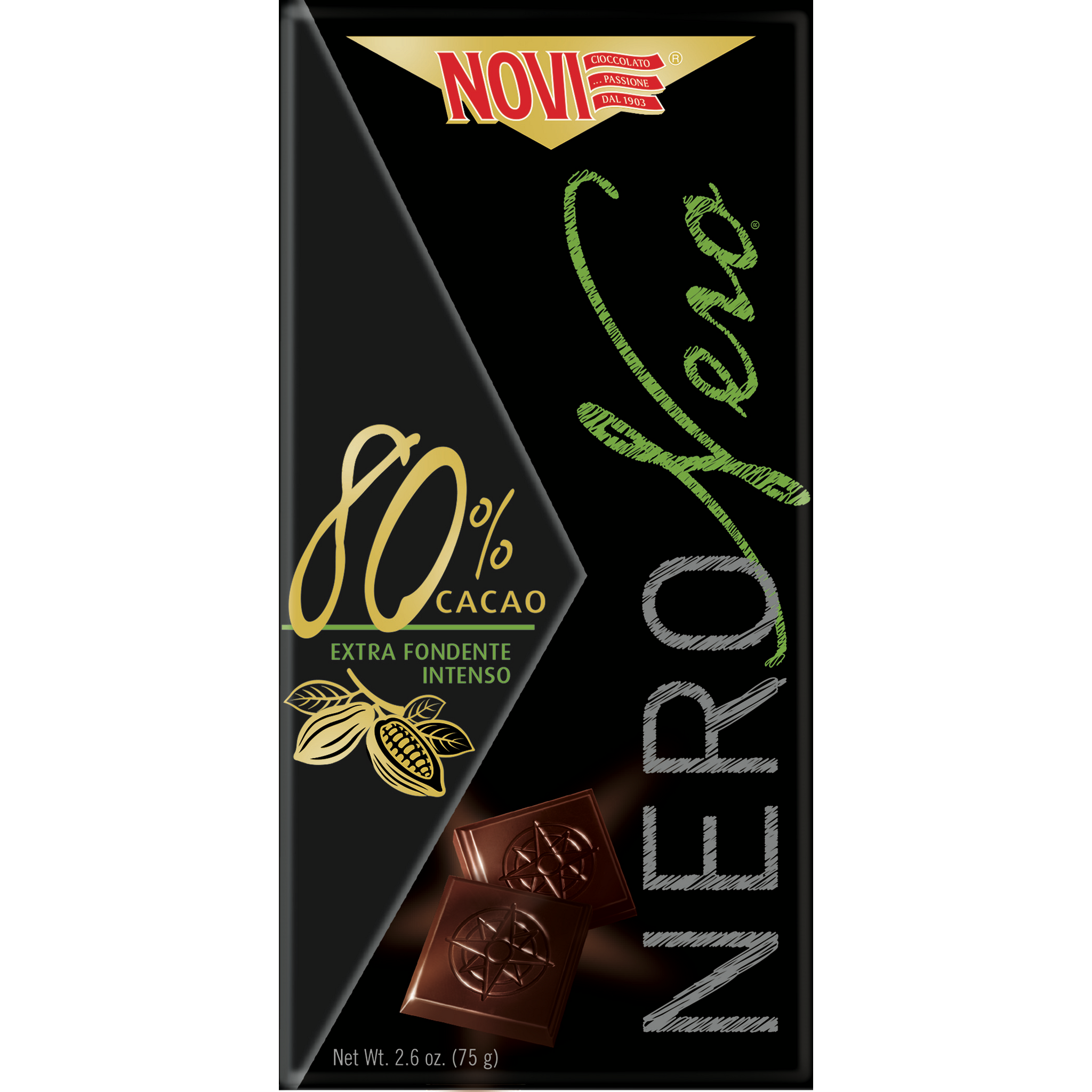 NOVI Tablette de chocolat noir nero 80% cacao 75g