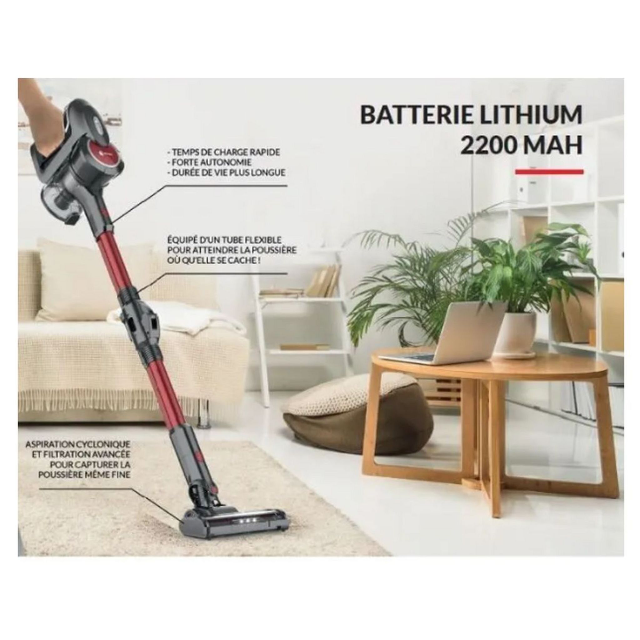 Voir la diapositive 3 : FAGOR Aspirateur balai FG238 - Rouge