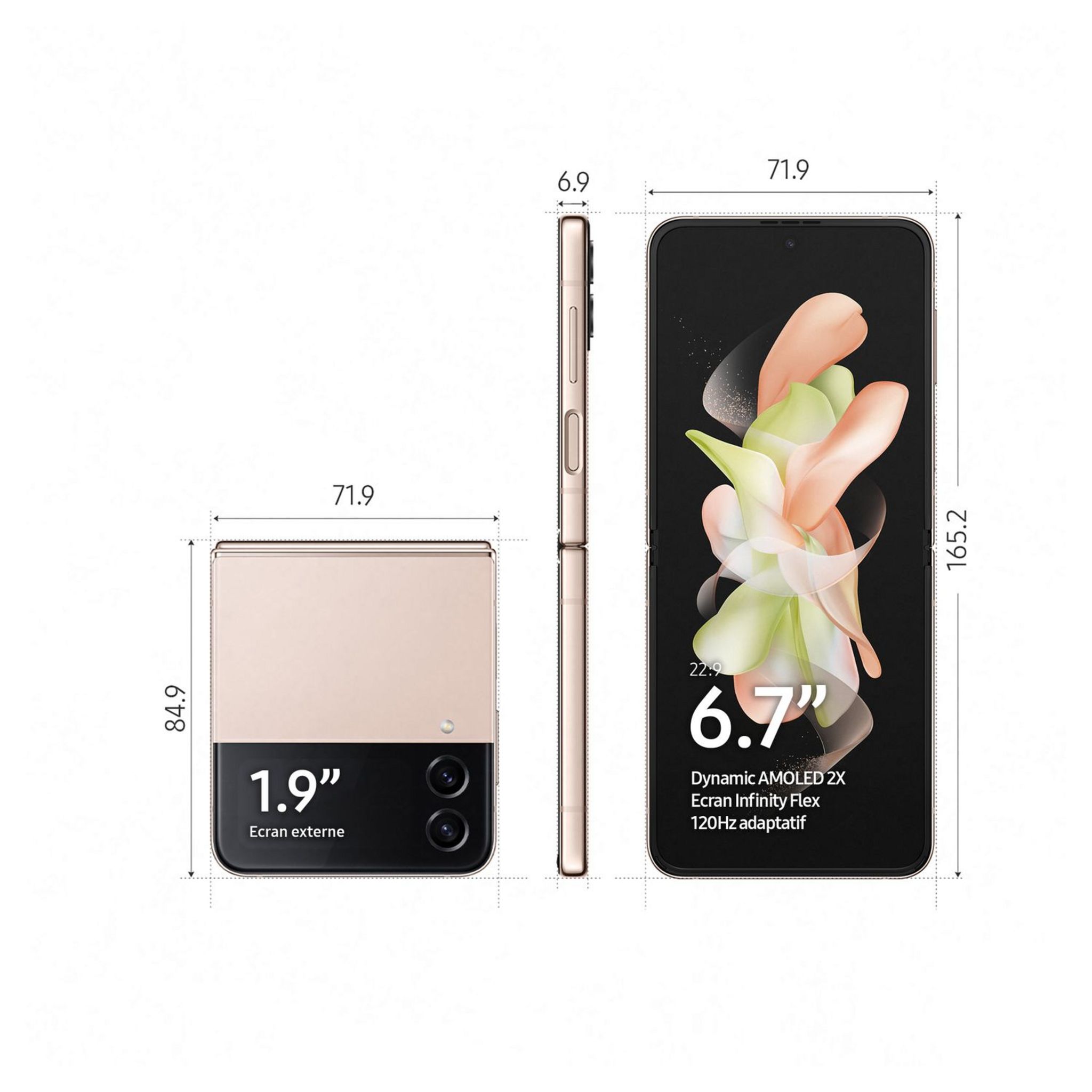 Voir la diapositive 11 : SAMSUNG Galaxy Z Flip 4 - 128GO - Or Rose