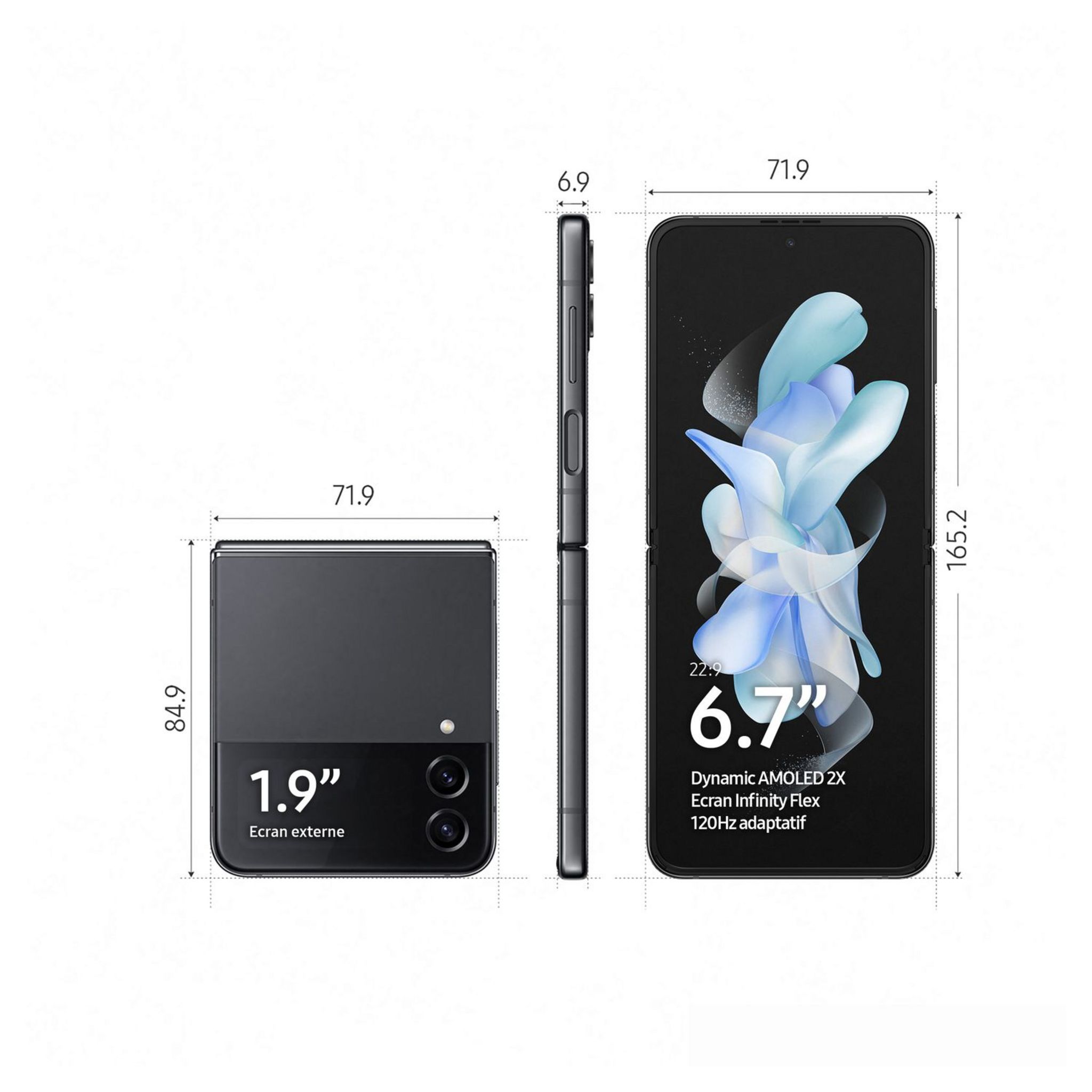 Voir la diapositive 9 : SAMSUNG Galaxy Z Flip 4 - 128GO - Graphite