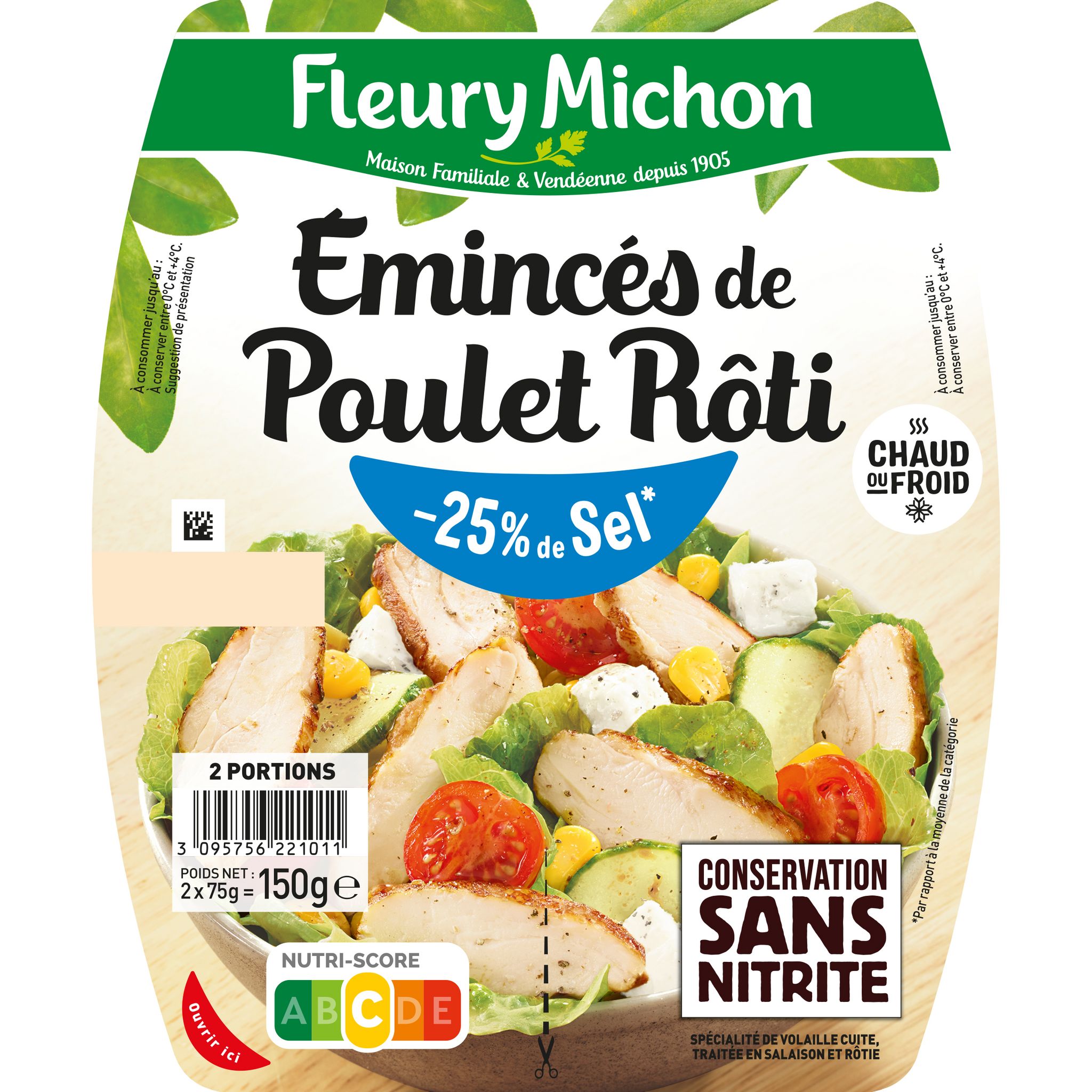 FLEURY MICHON Emincés De Poulet Réduit En Sel Sans Nitrite 2x75g Pas ...