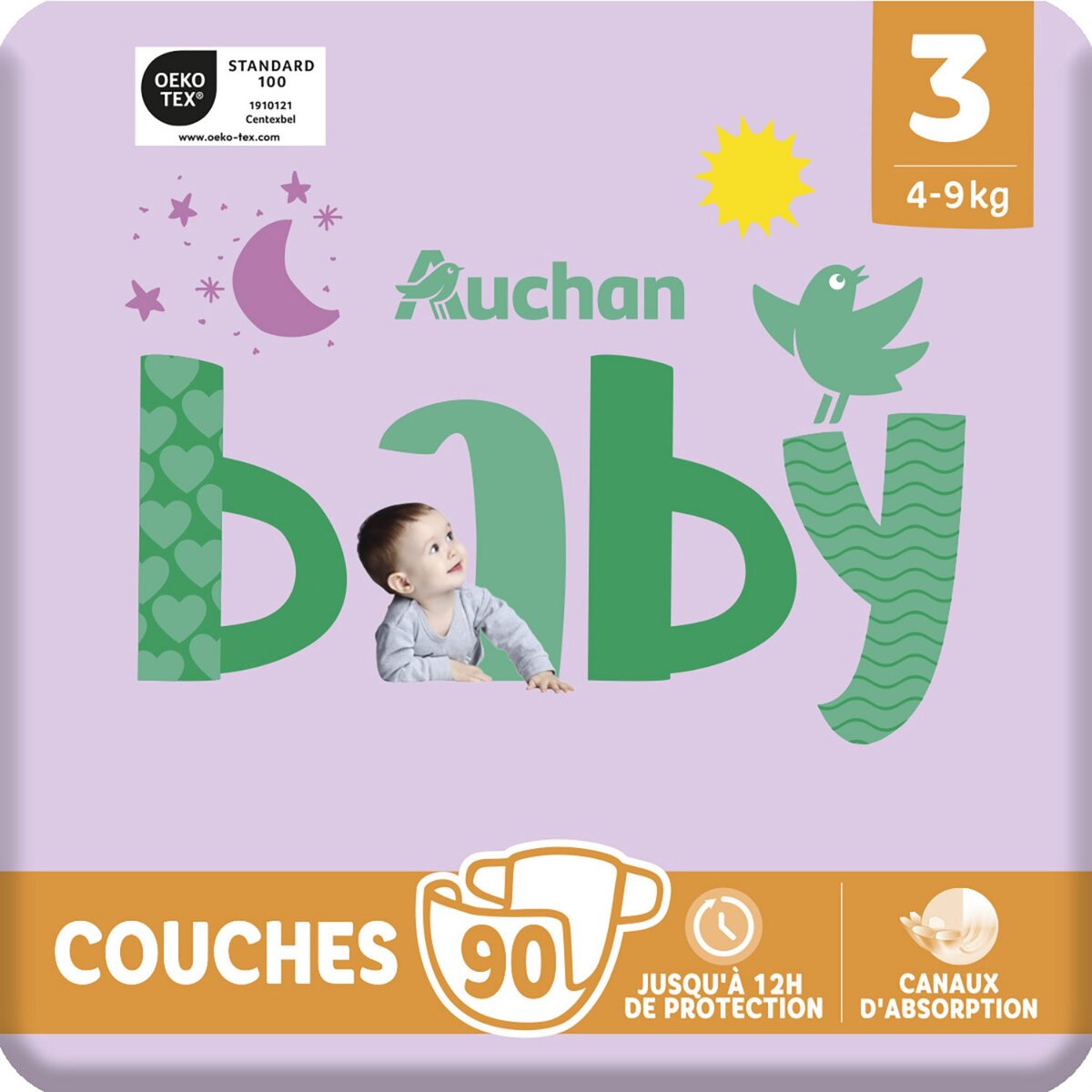 AUCHAN BABY Couches taille 3 (4-9kg) 90 couches