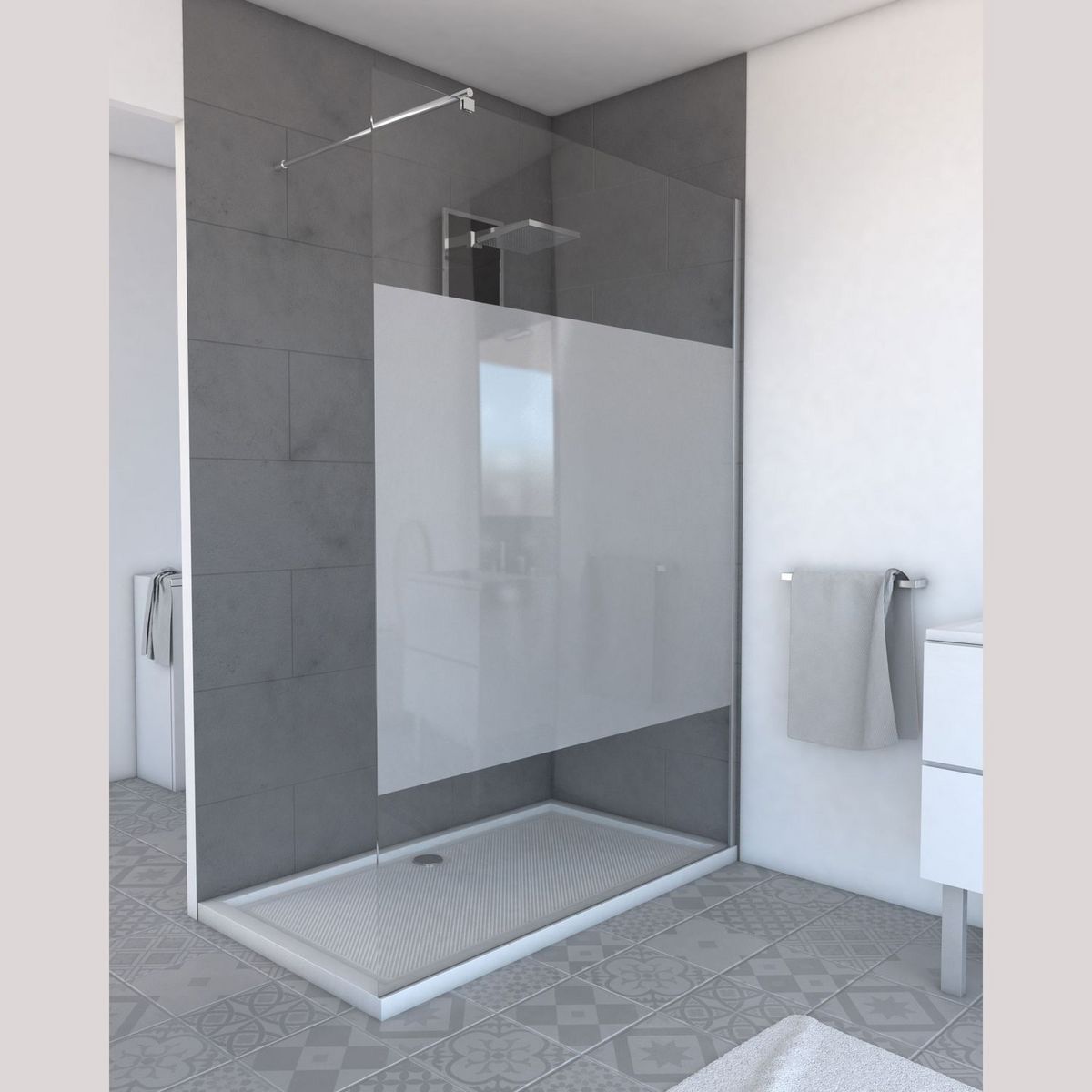 AURLANE Paroi de douche 140 cm - Verre dépoli