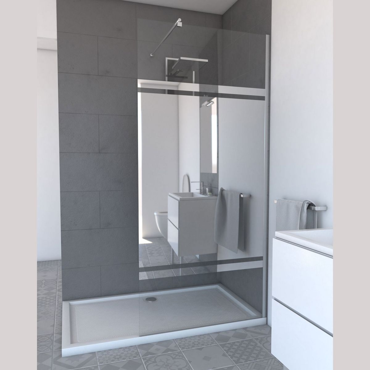 AURLANE Paroi de douche 90 cm - Bande miroir
