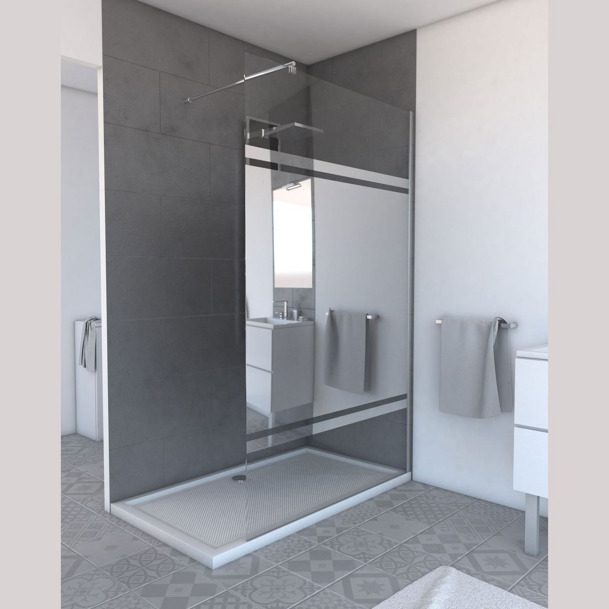 AURLANE Paroi de douche 120 cm - Bande miroir