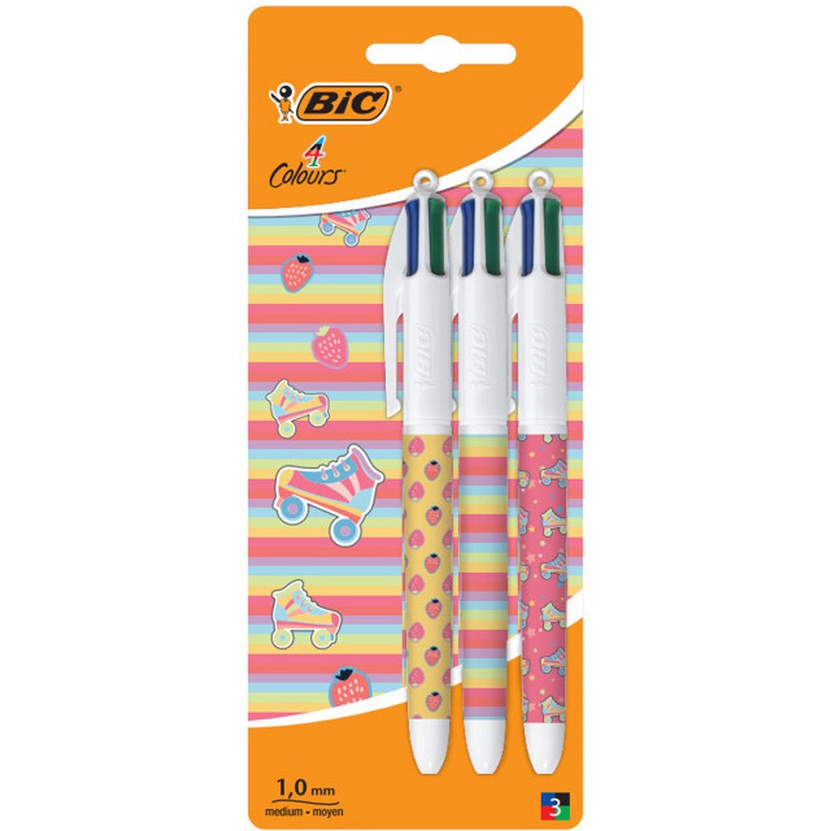 BIC Lot de 4 stylos bille rétractables Happy Rainbow