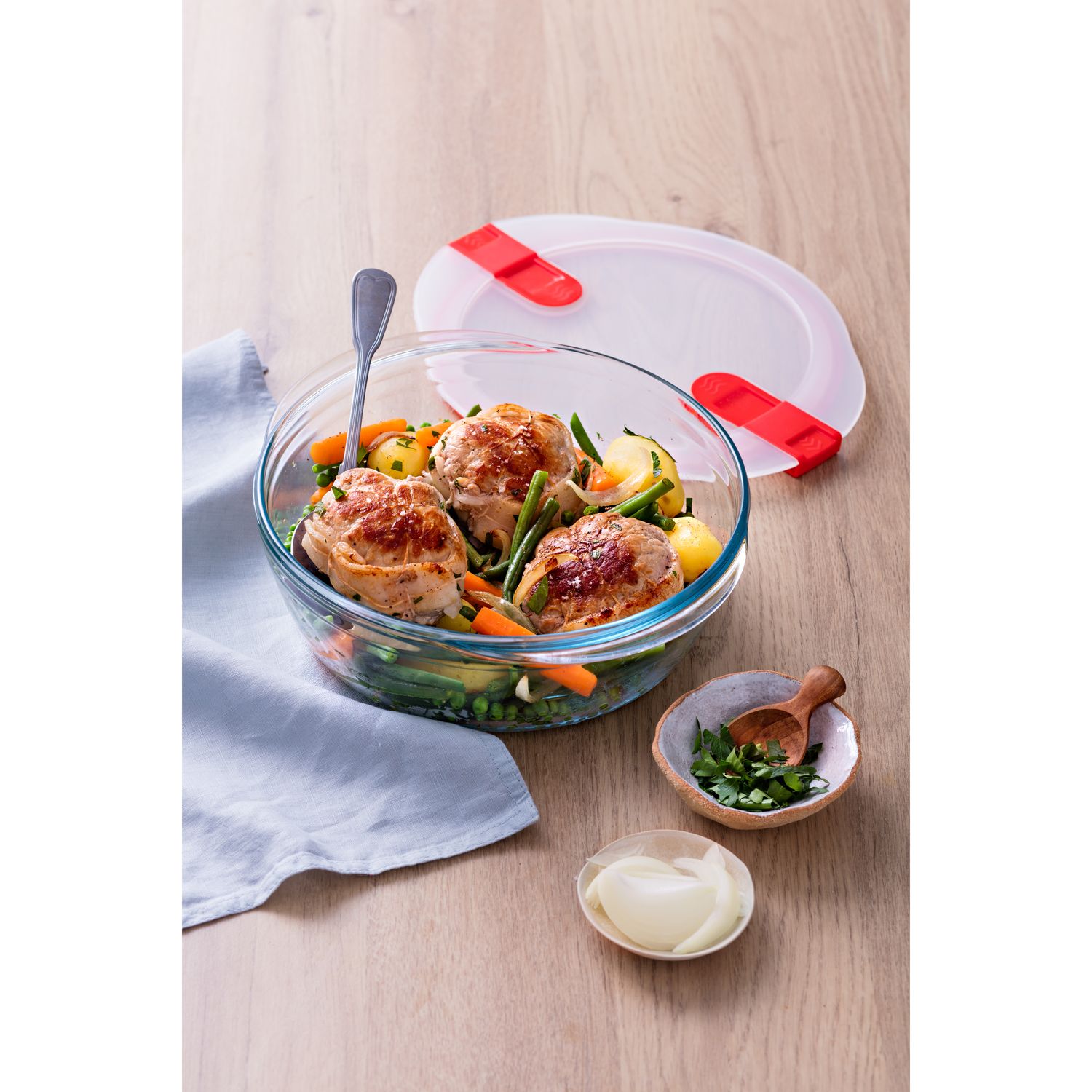 Voir la diapositive 2 : PYREX Plat rond couvercle plastique bout. vapeur 20 cm Pyrex Cook & Heat