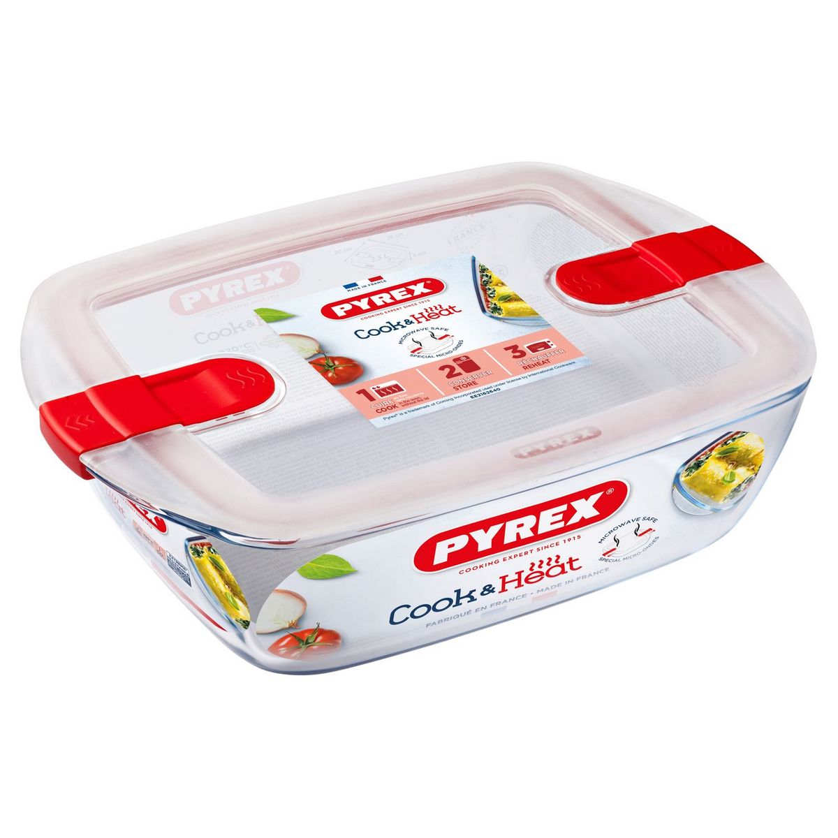 PYREX Plat rectangulaire couvercle plastique bout. vapeur 28 * 20 cm Pyrex Cook & Heat