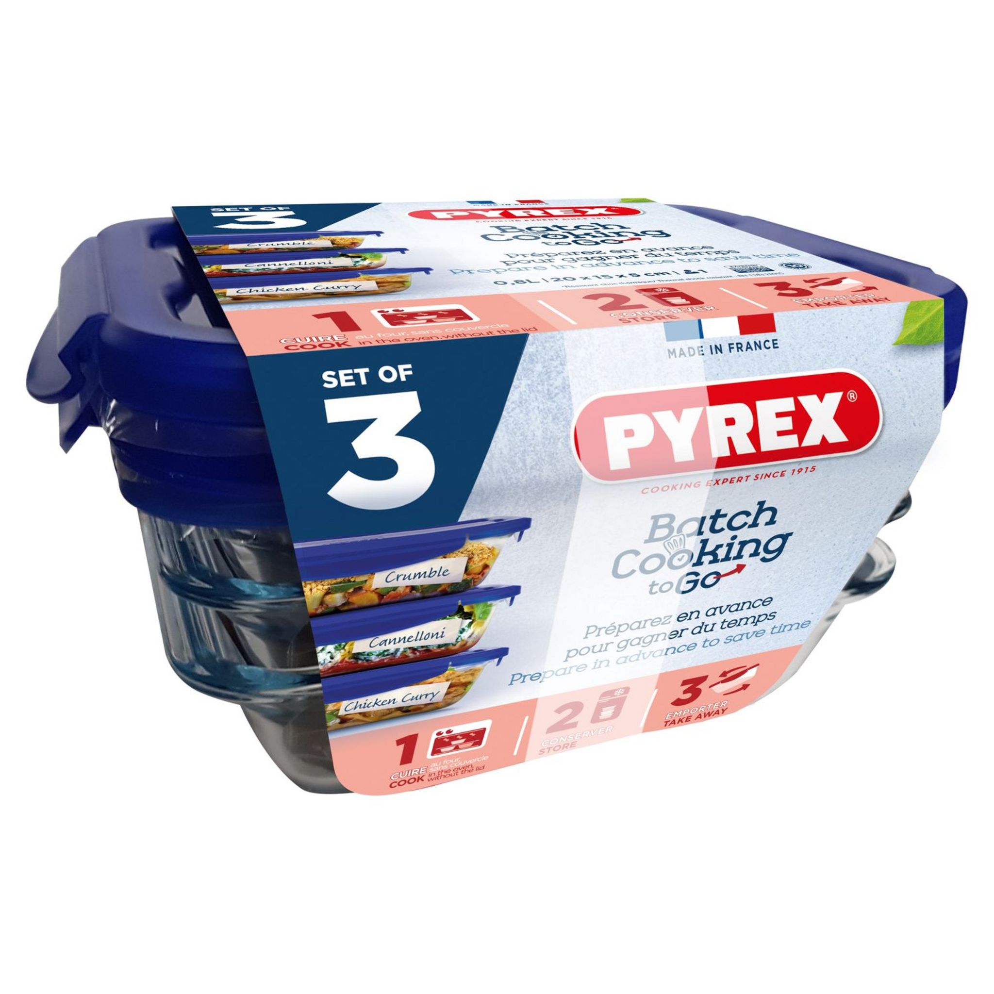 Voir la diapositive 1 : PYREX Lot de 3 boites en verre 0.8 L