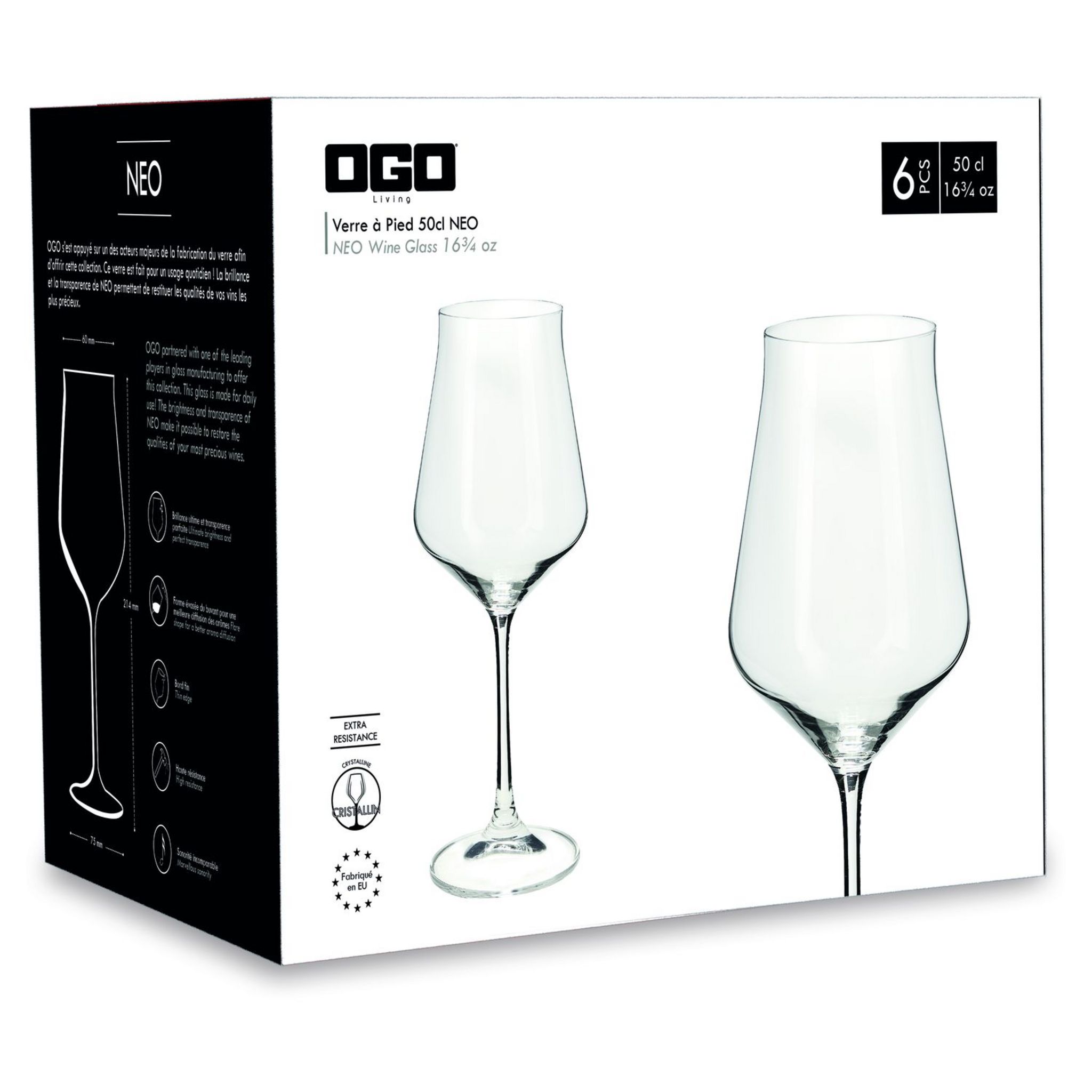 Lot de 6 verres à pied 50 cl CRISTALLIN