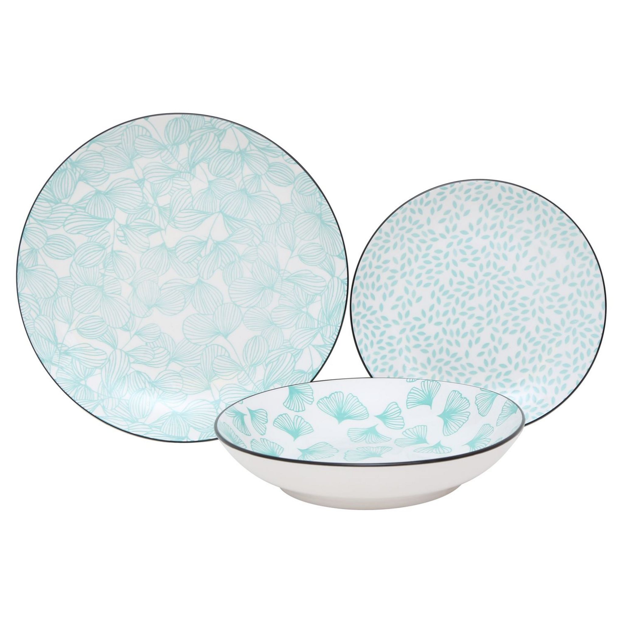 ACTUEL Service d'assiettes de 18 pièces  24/20/19CM porcelaine décor vert