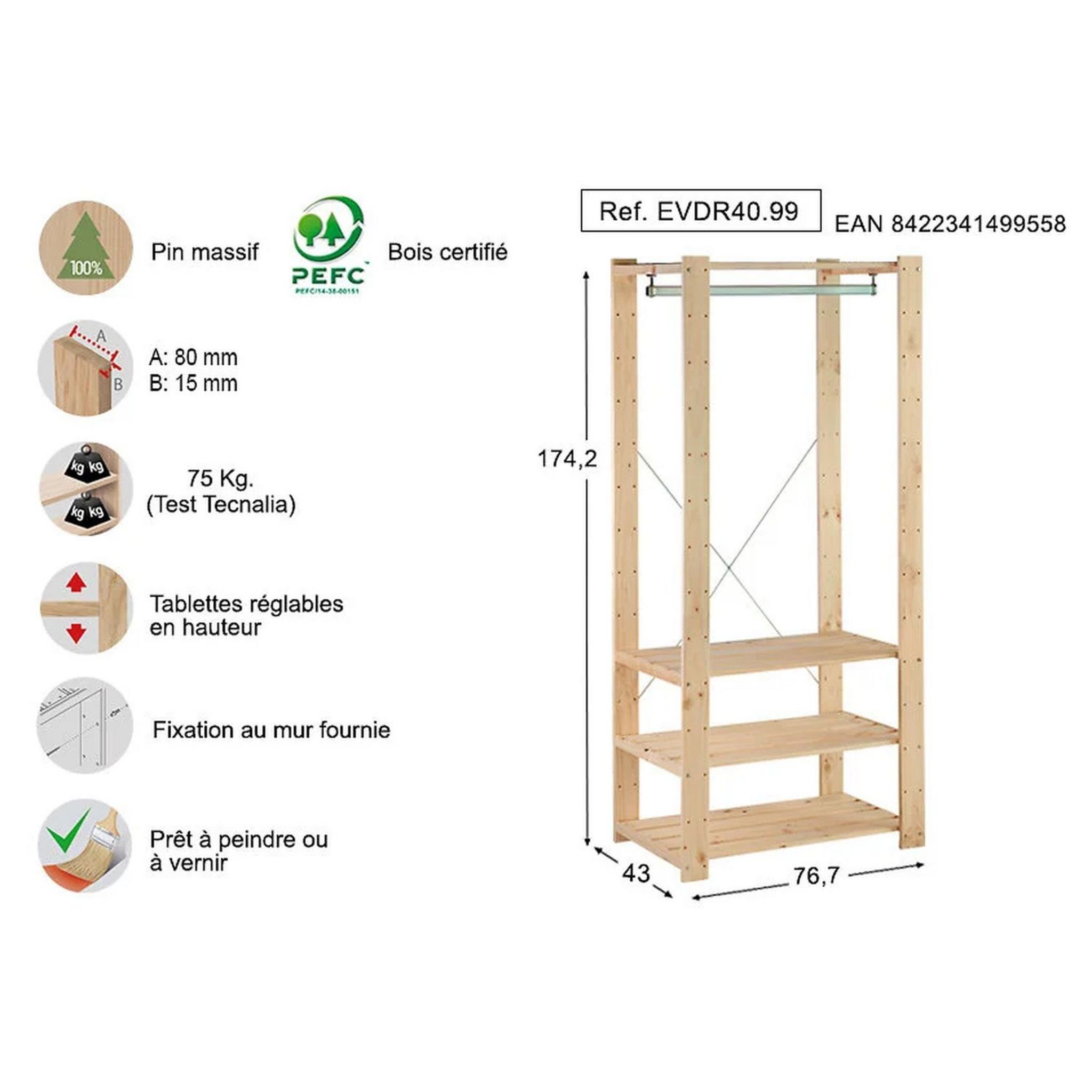 Voir la diapositive 3 : Penderie en Pin massif