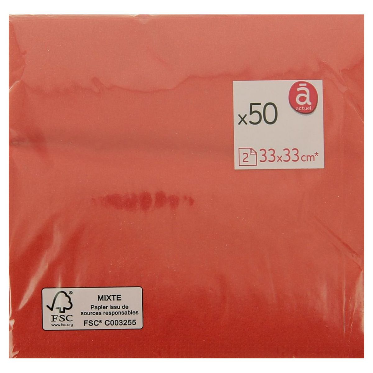 AUCHAN Serviettes en papier 33x33cm rouges