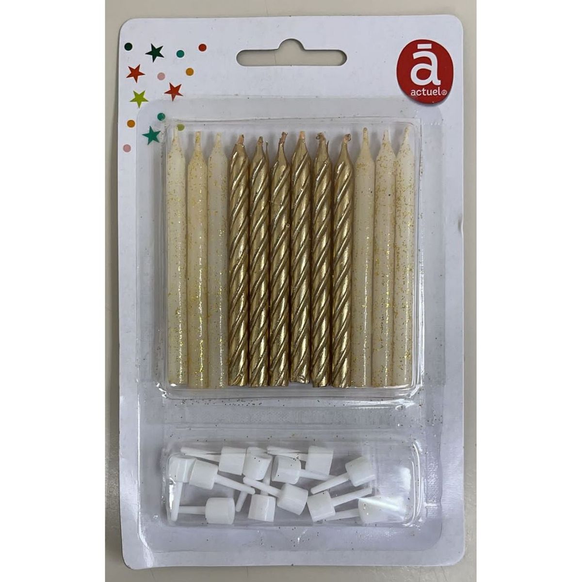 ACTUEL ACT 12 BOUGIES GLITTER 7,5CMCOLORI ASSORTI OR ARGENT ROSE