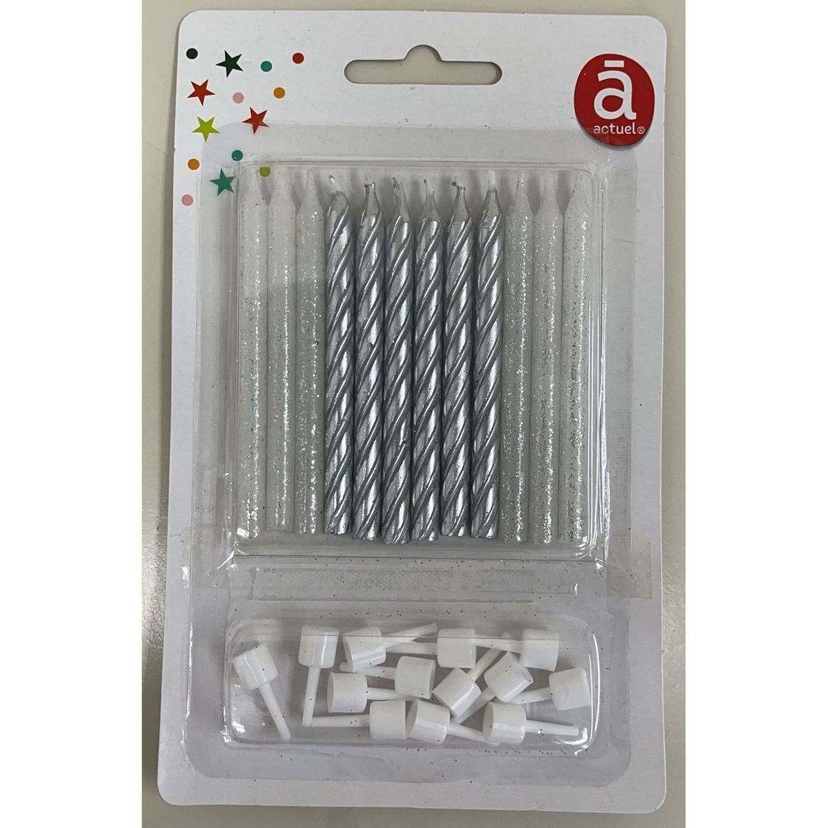 ACTUEL ACT 12 BOUGIES GLITTER 7,5CMCOLORI ASSORTI OR ARGENT ROSE