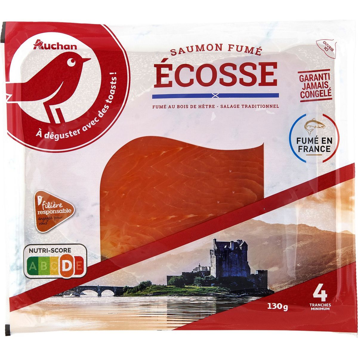 AUCHAN CULTIVONS LE BON Saumon fumé d'Écosse 4 tranches 130g