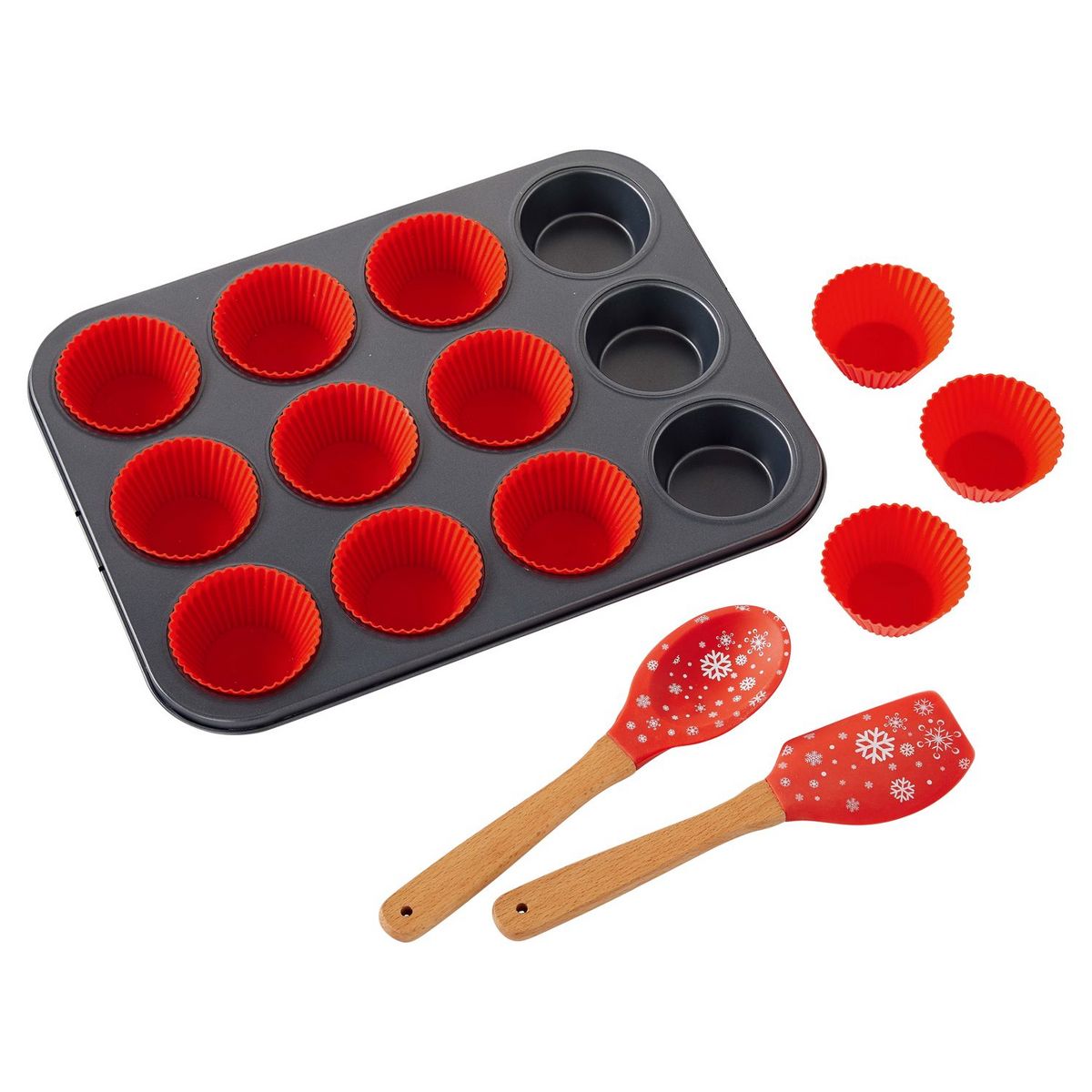 ACTUEL Set à cupcake 12 moules 35x26cm + 1 cuillère + 1 spatule