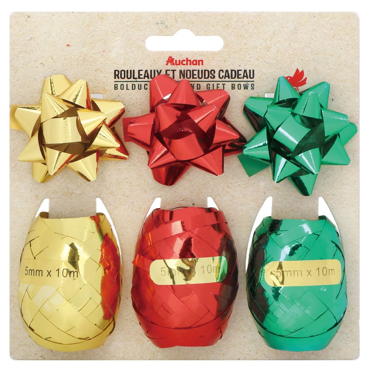 AUCHAN Papier cadeau - set 3 fleurs rouleau bolducs - Happy together 