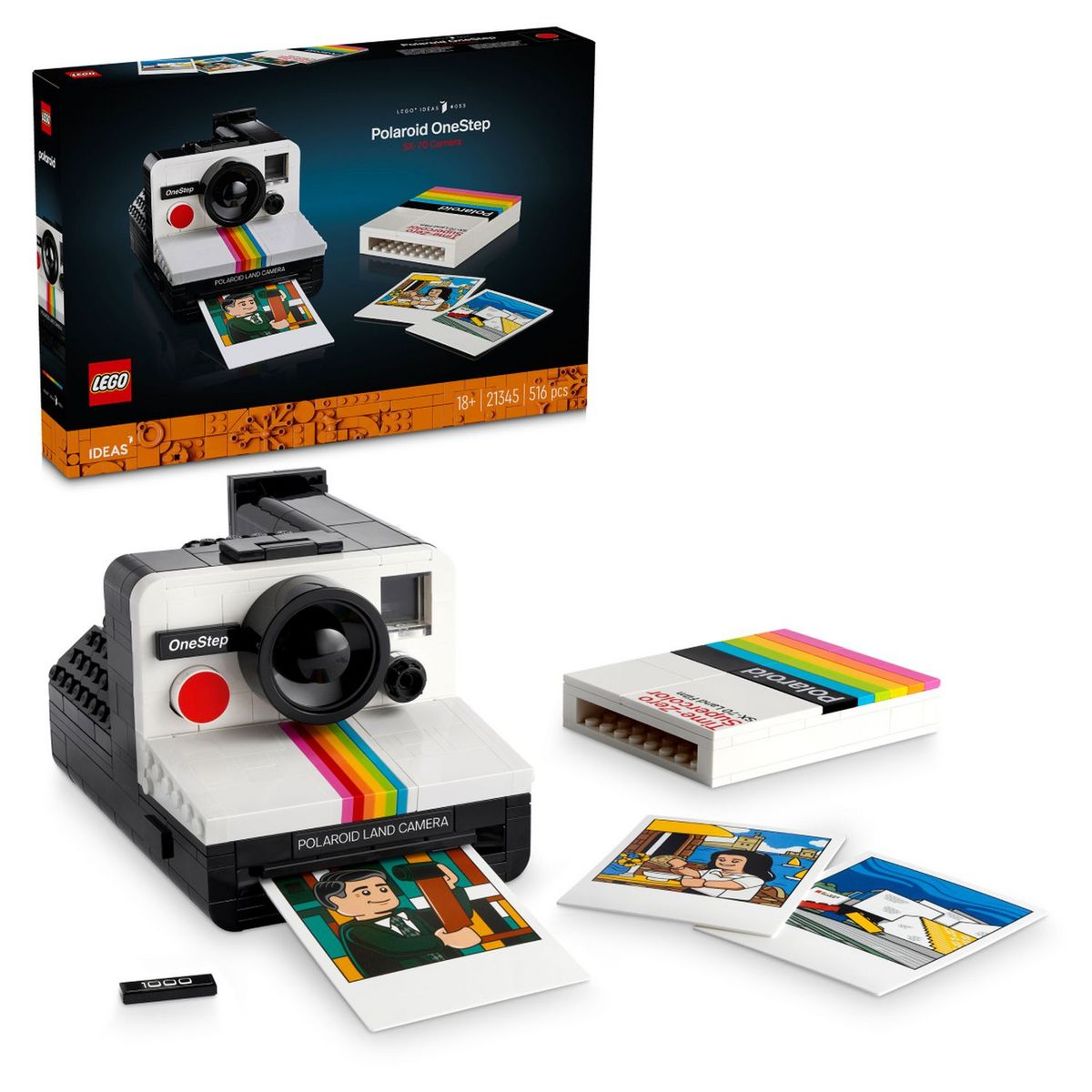 LEGO Ideas 21345 Appareil Photo Polaroid OneStep SX-70, Maquette à Construire pour Adultes avec Autocollants