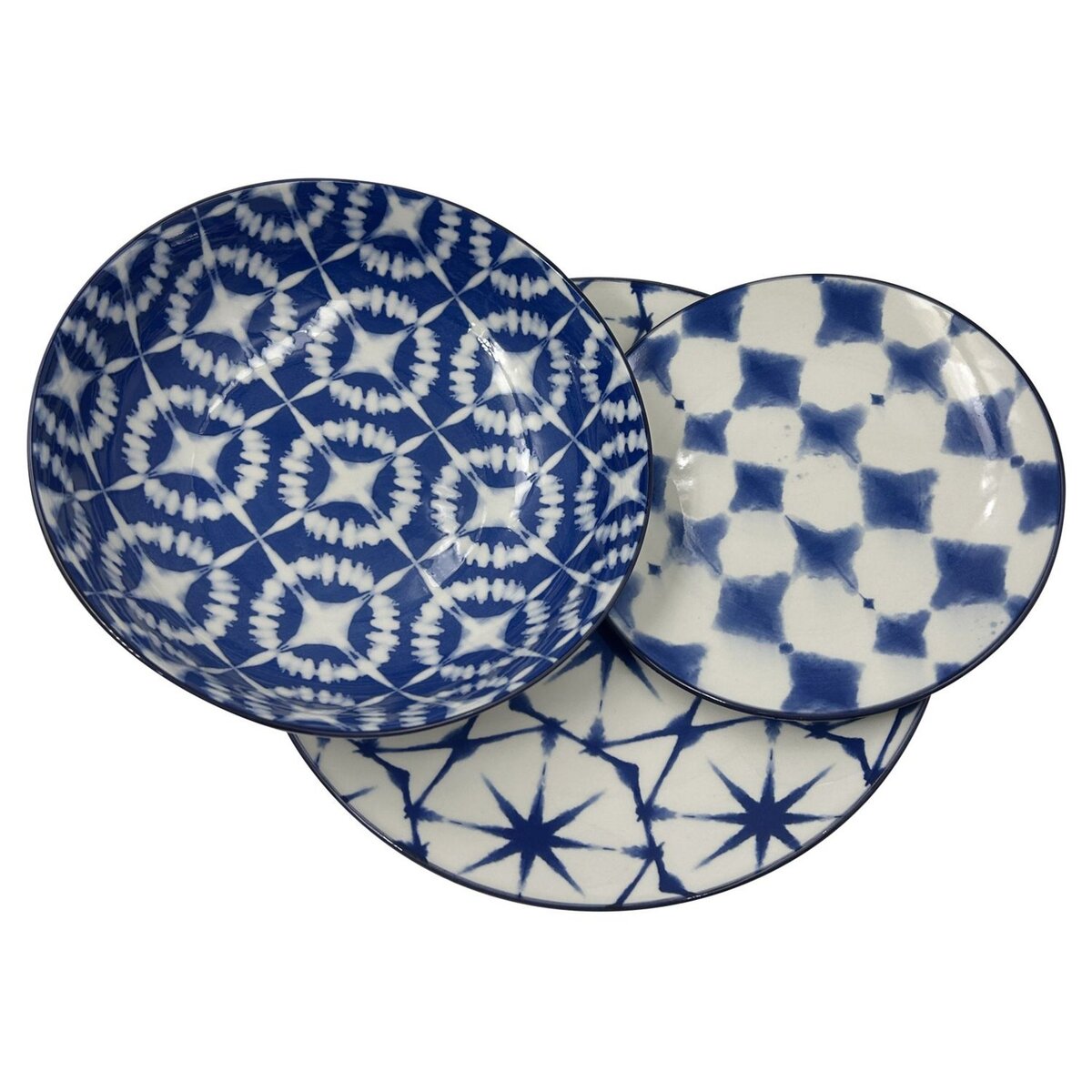 ACTUEL Service d'assiettes en porcelaine 18 pièces motifs bleus