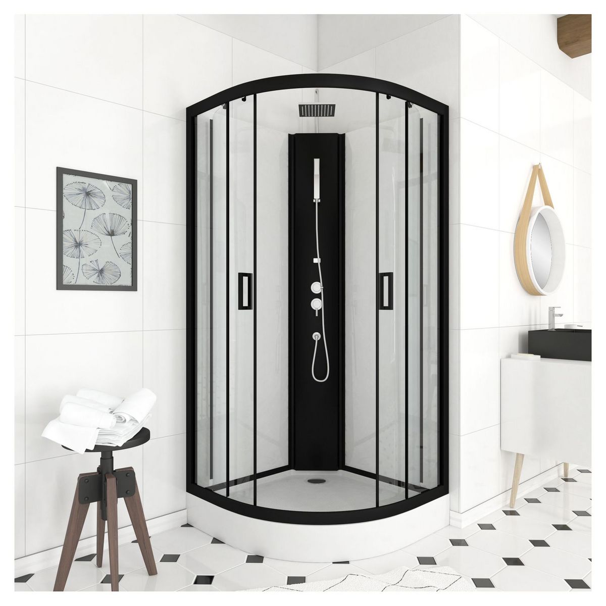 AURLANE Cabine de douche quart de rond noire 85x85 cm - PEPPER 2