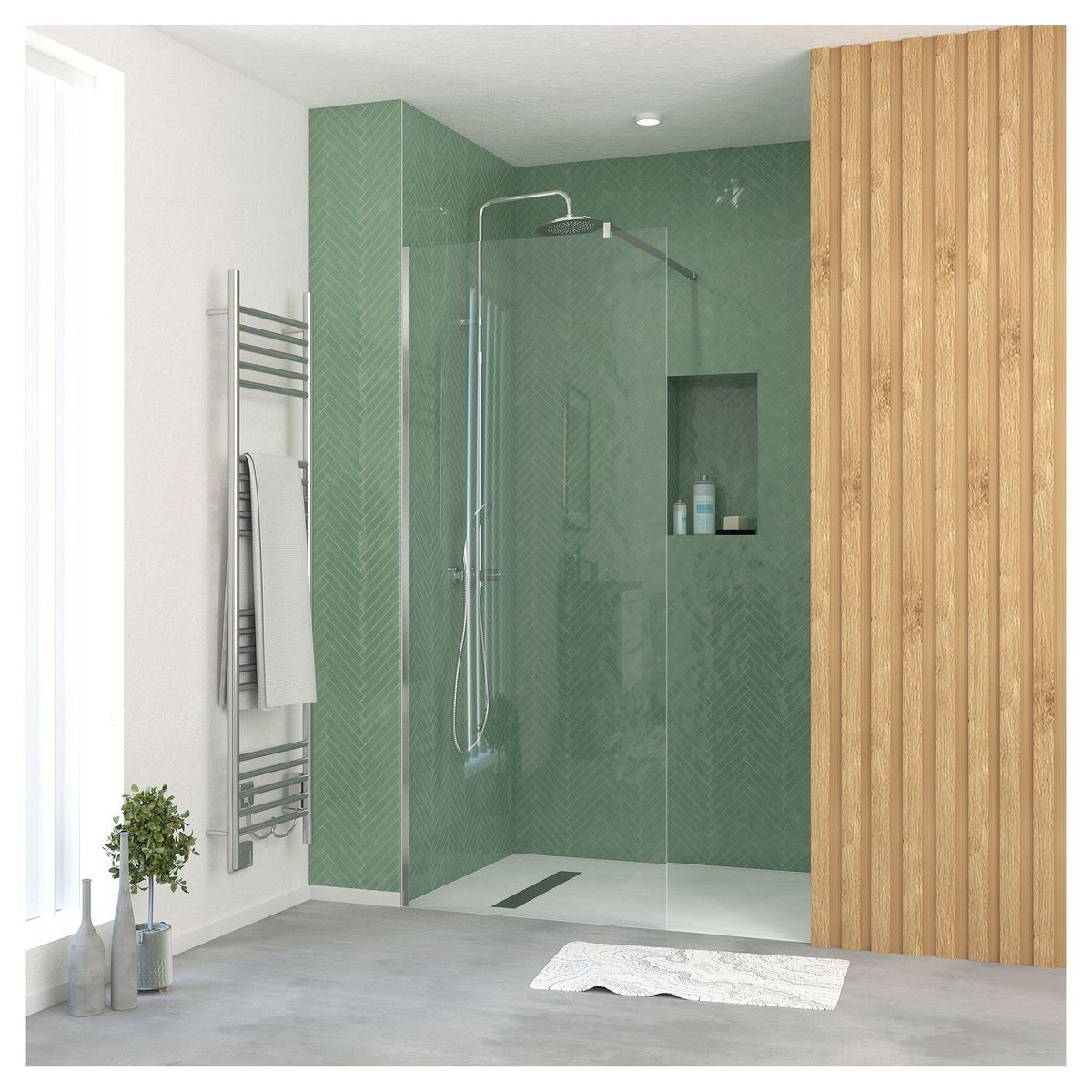 AURLANE Paroi de douche - Verre trempé avec finition chromée - 70x195 cm - ESSENTIEL CHROME