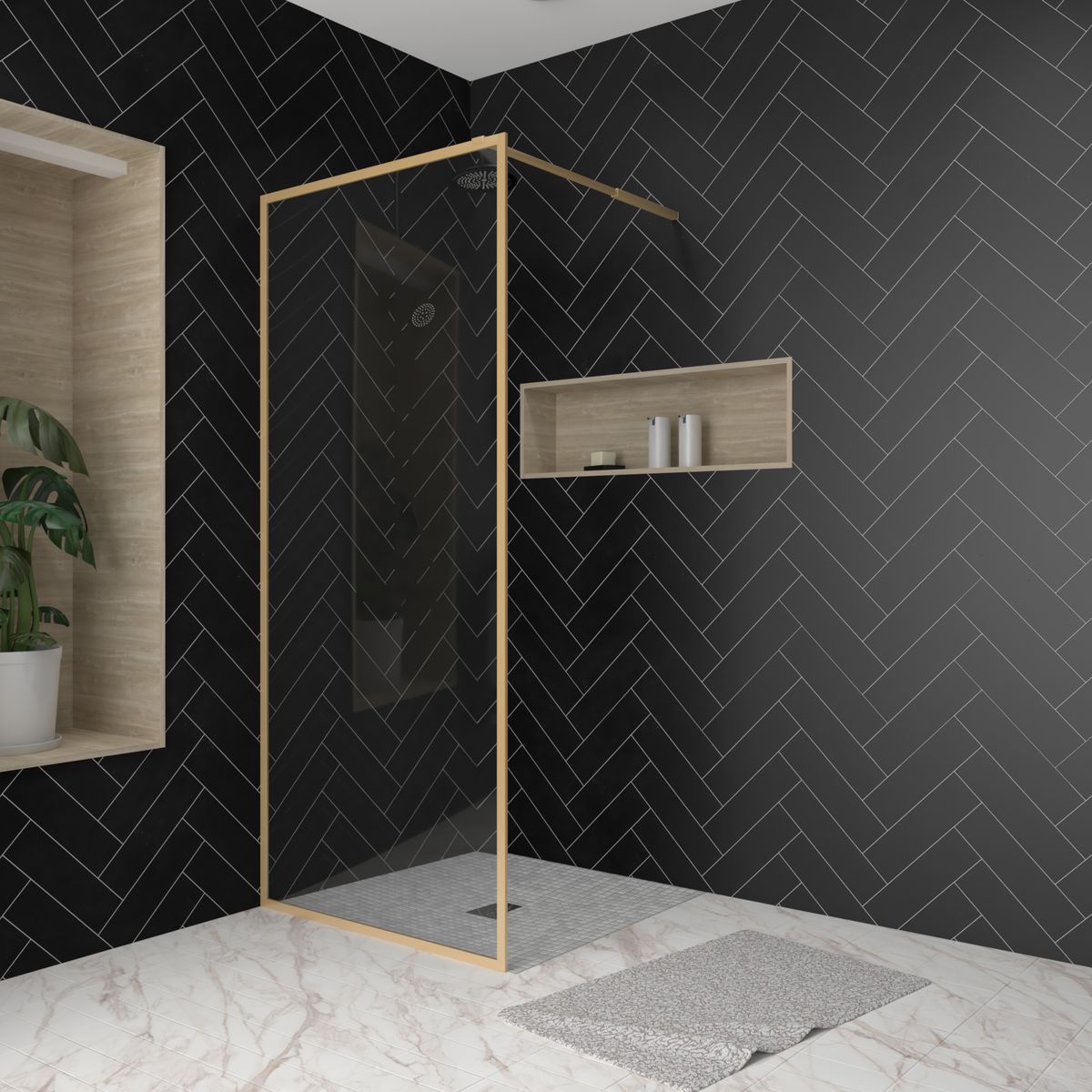AURLANE Paroi de douche à l'italienne dorée 90x200 cm - GOLDEN EDGE 90