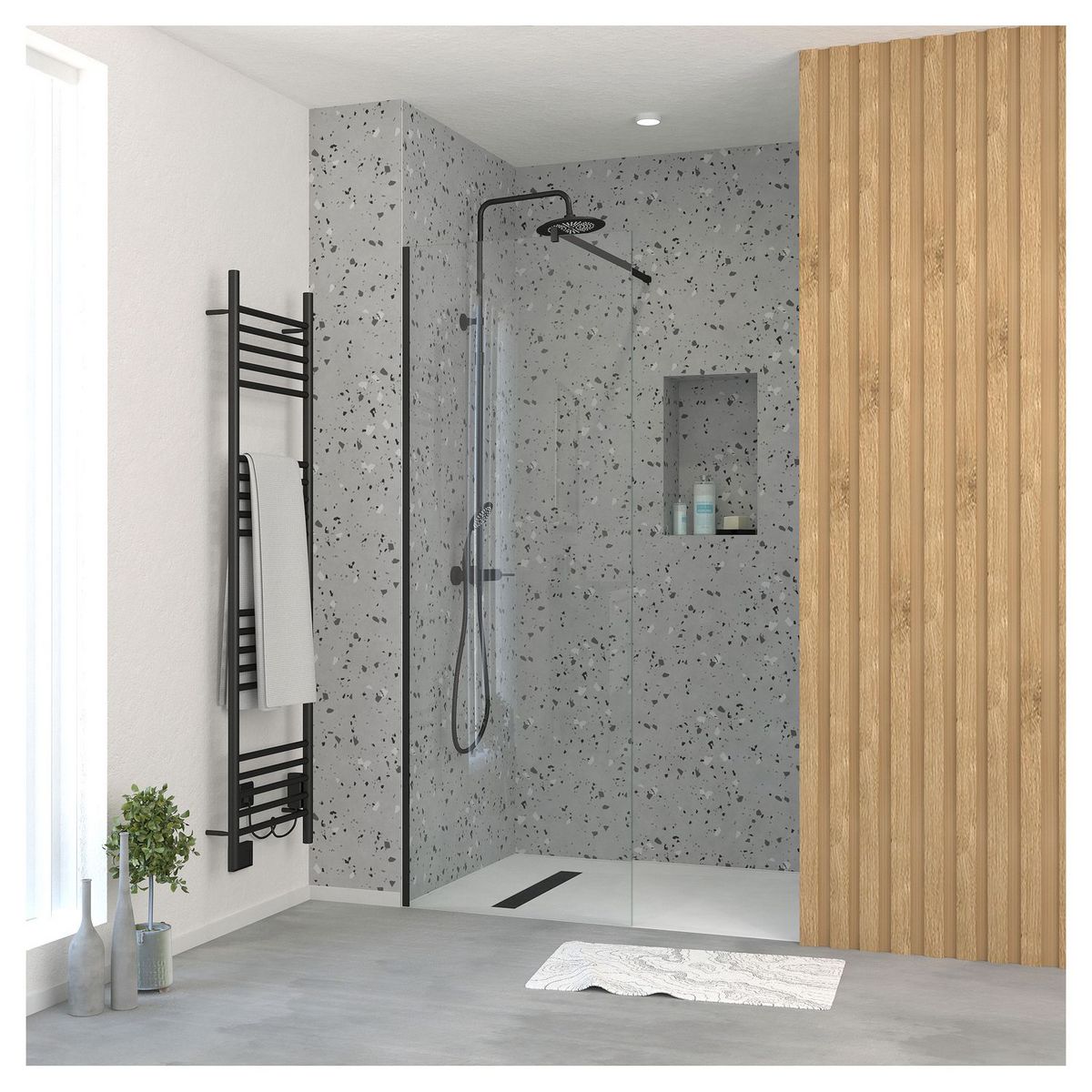 AURLANE Paroi de douche - Verre trempé avec finition chromée - 70x195 cm - ESSENTIEL NOIR