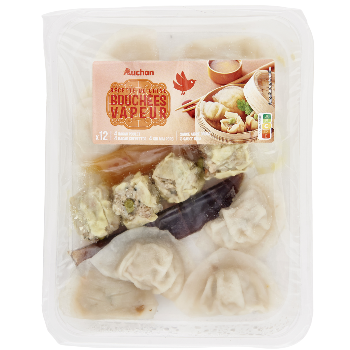 AUCHAN Assortiment de bouchées vapeur sauce aigre douce et soja 12 pièces 320g
