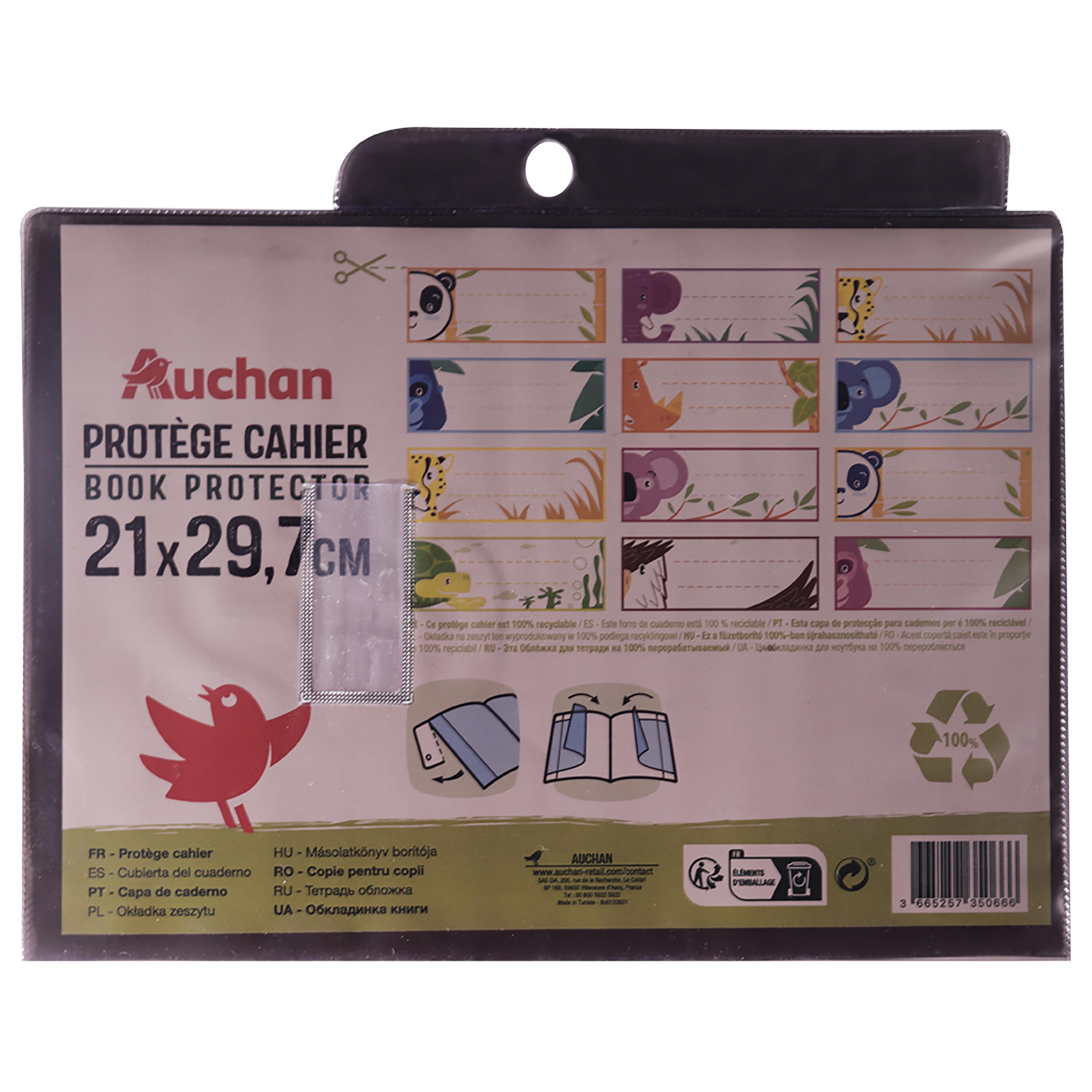 AUCHAN Protège-cahier 21x29.7cm à rabats cristal noir