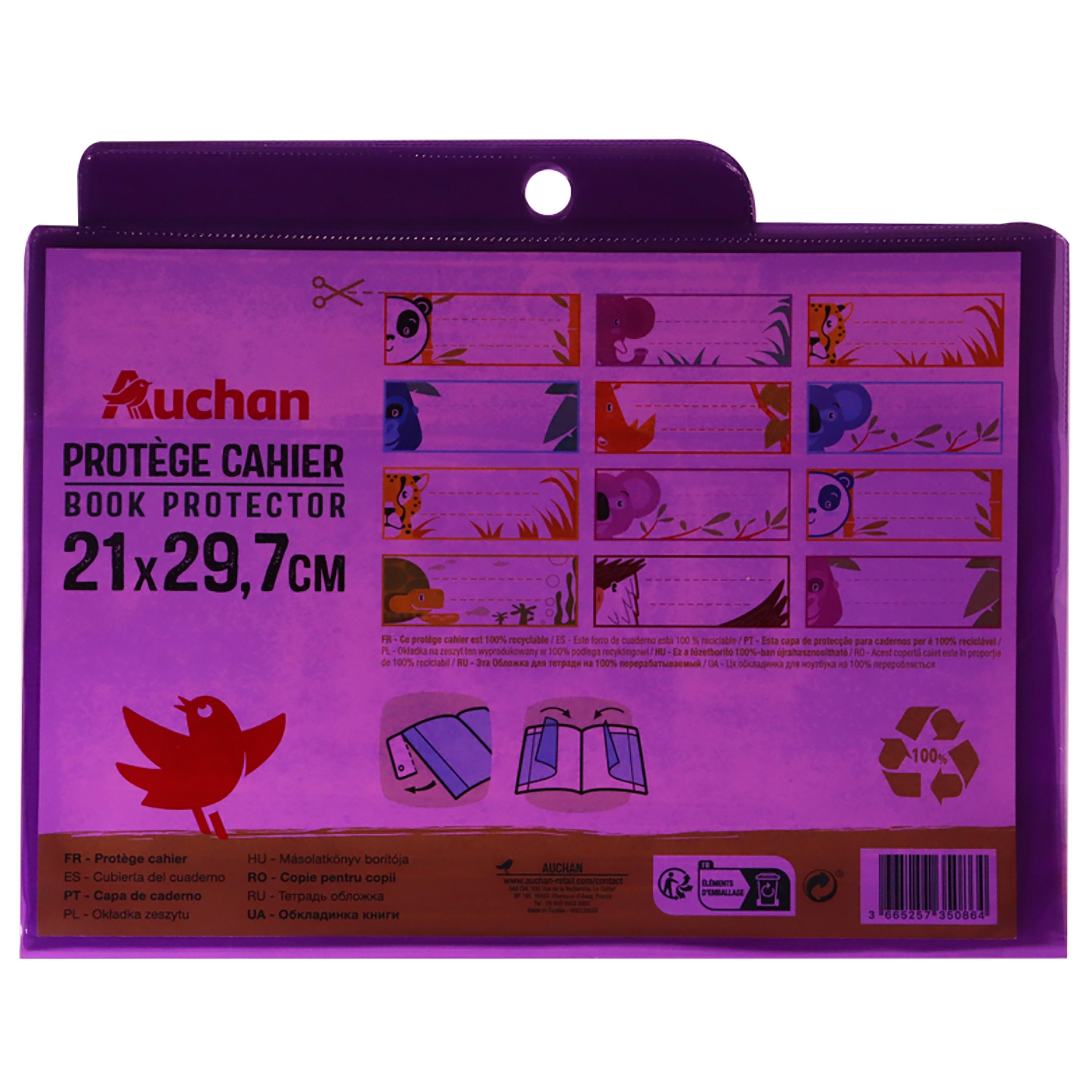 AUCHAN Protège cahiers 21x29,7cm à rabats cristal violet translucide