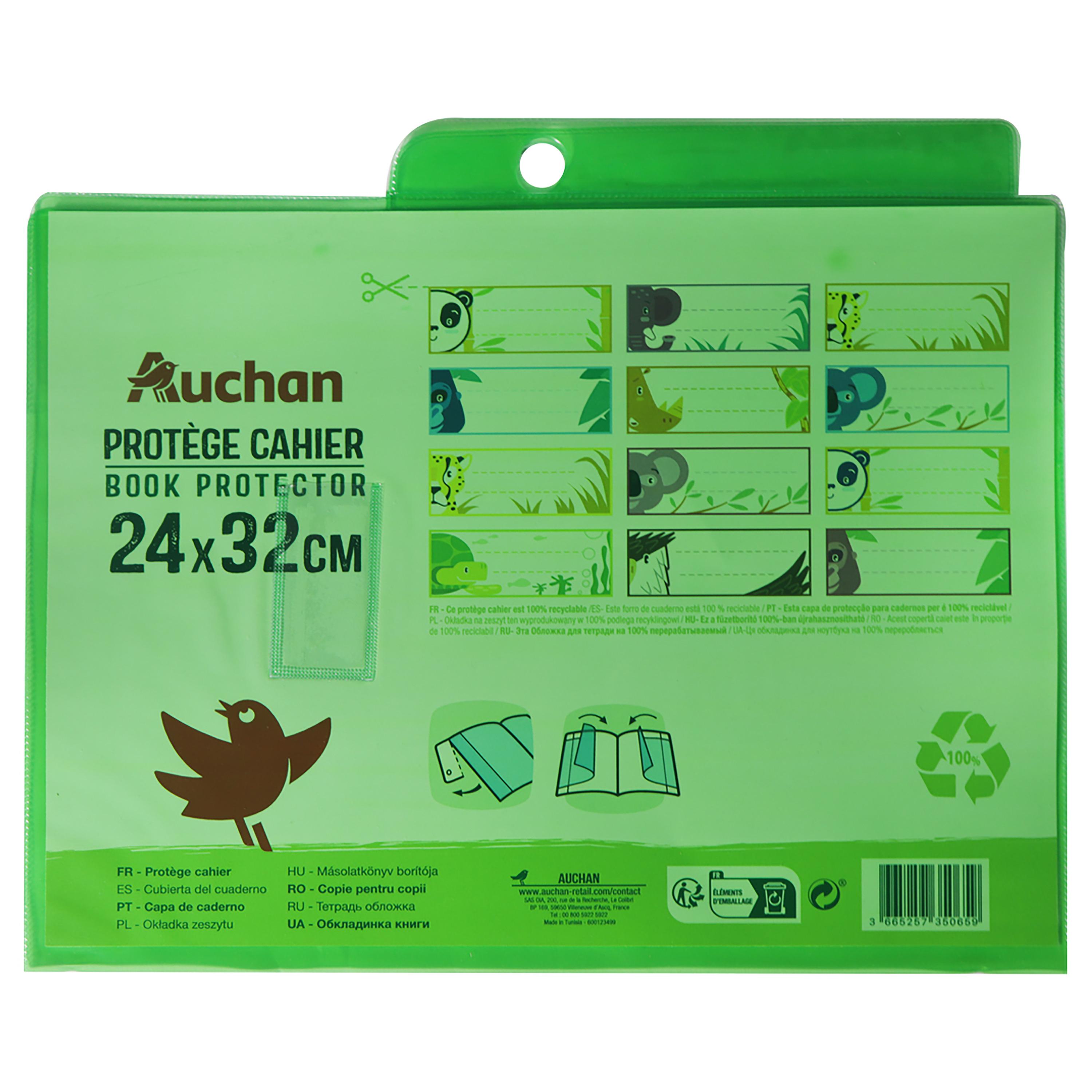 AUCHAN Protège cahier 24x32cm à rabats cristal vert translucide