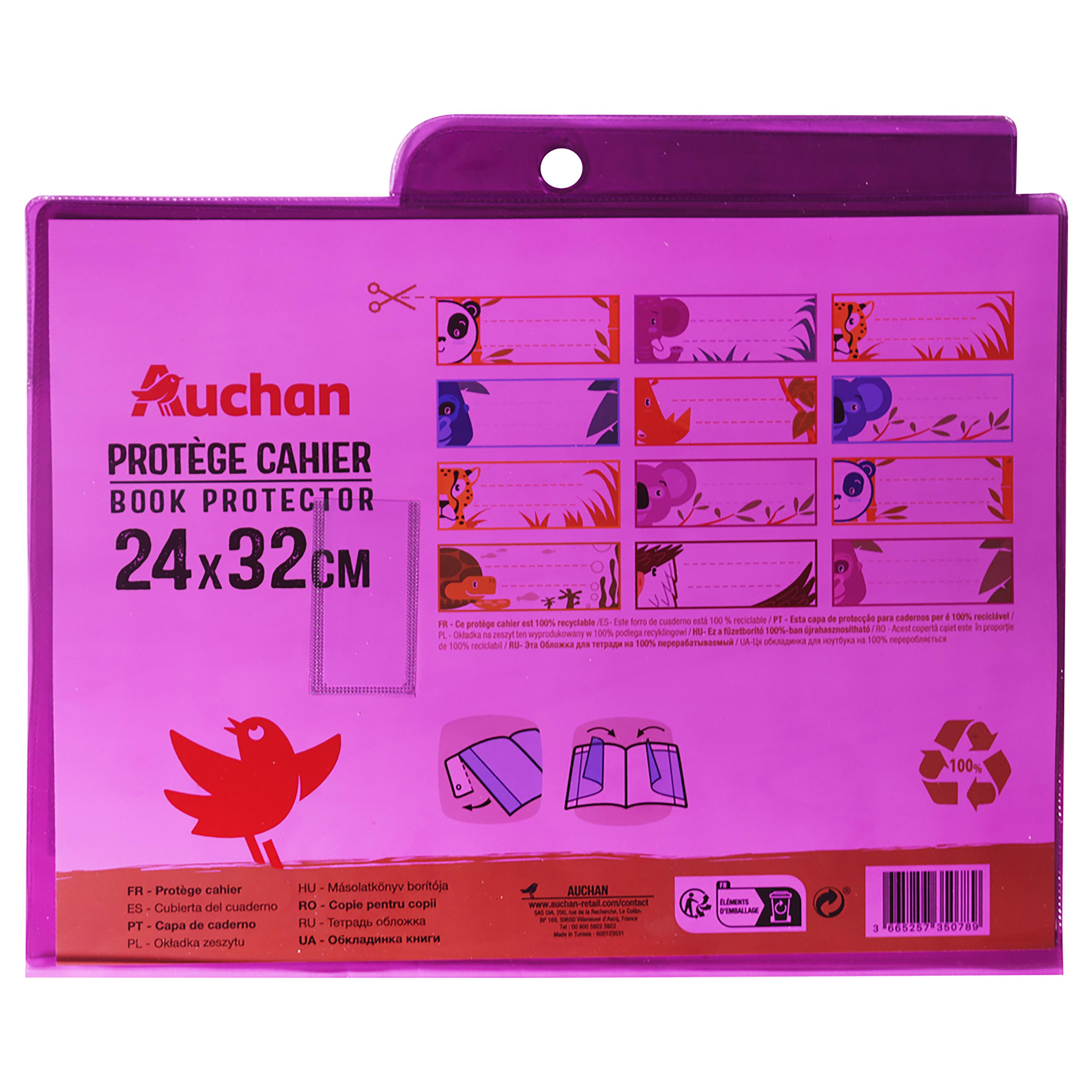 AUCHAN Protège cahier 24x32cm à rabats cristal violet translucide