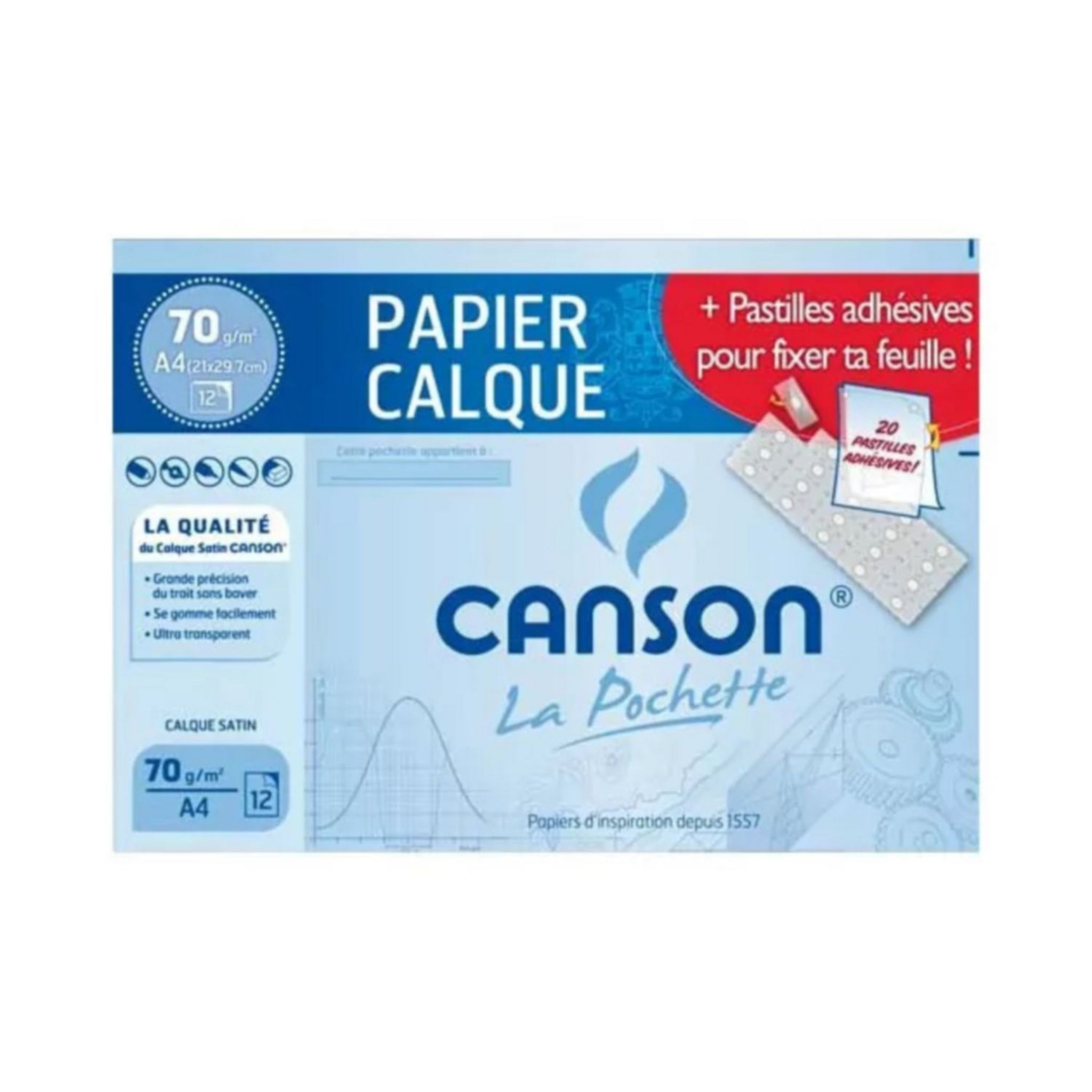 CANSON Pochette papier calque 12 feuilles 21x29,7 cm 70g pas cher - Auchan.fr