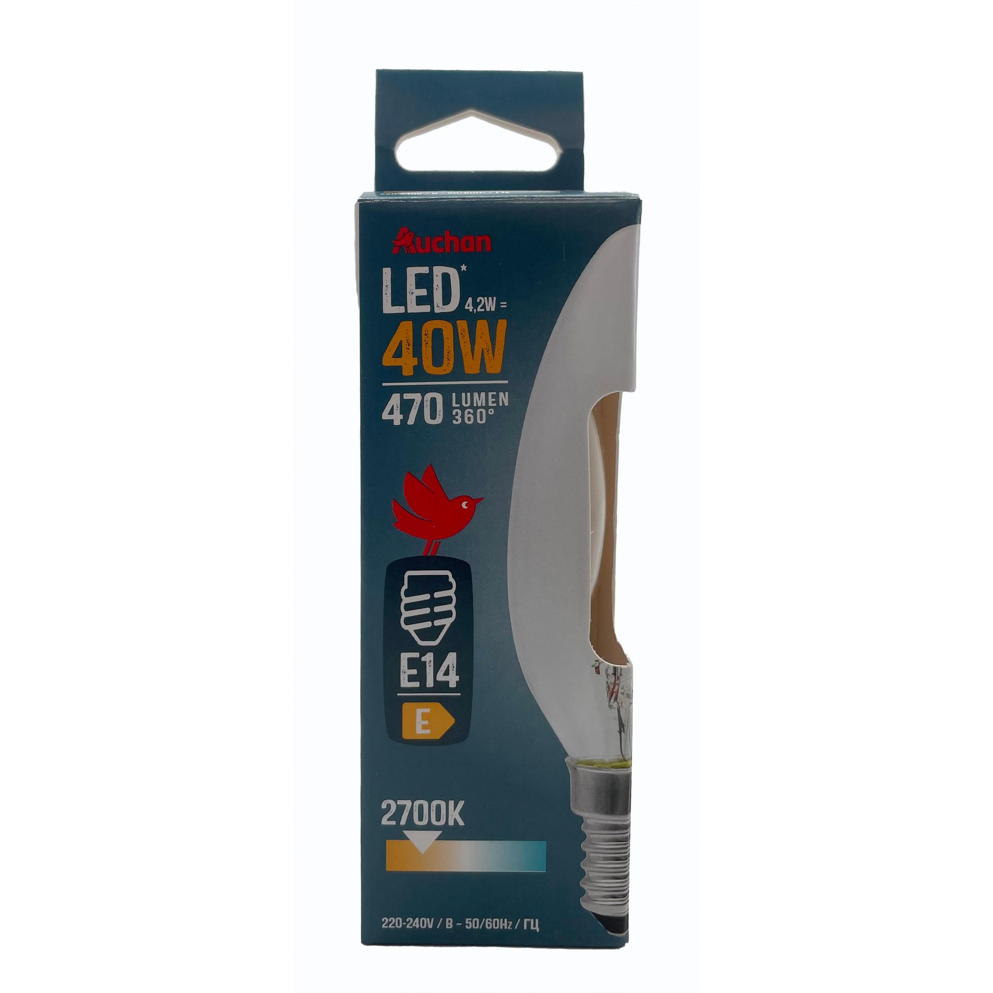 AUCHAN Ampoule LED E14 40W Flamme Blanc chaud pas cher Auchan.fr