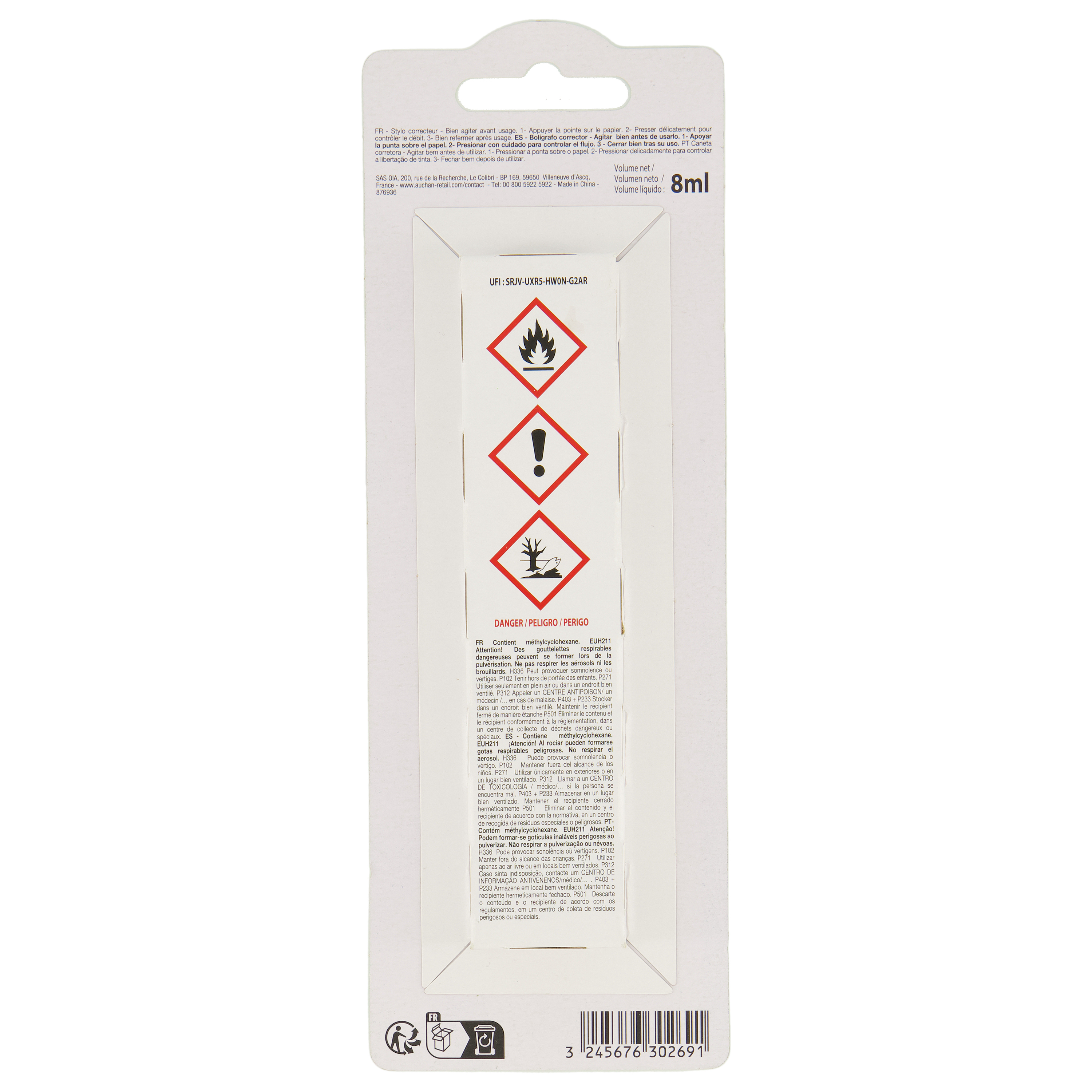 Voir la diapositive 3 : AUCHAN Stylo correcteur 8ml