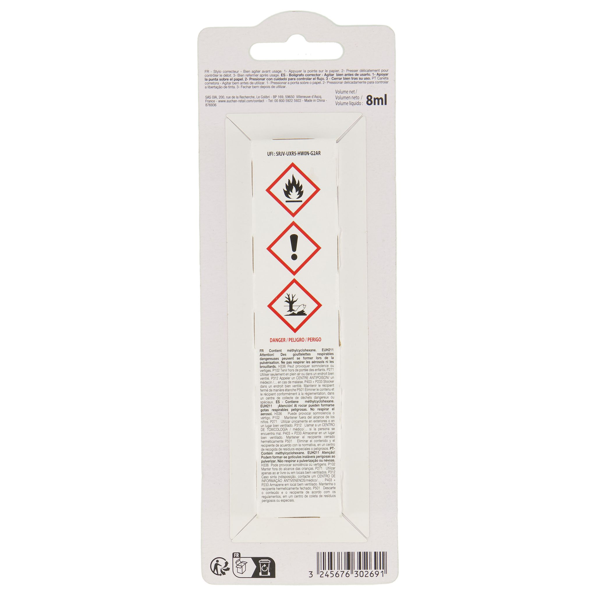 Voir la diapositive 3 : AUCHAN Stylo correcteur 8ml