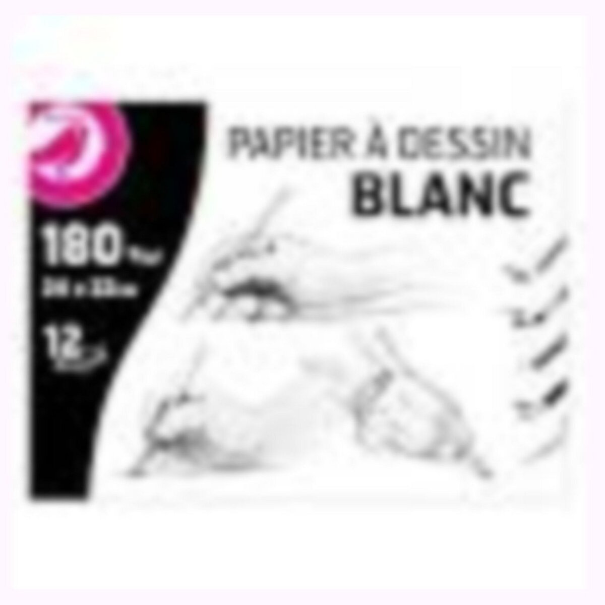 AUCHAN Pochette papier à dessin 12 feuilles 24x32cm 180g/m2 blanc