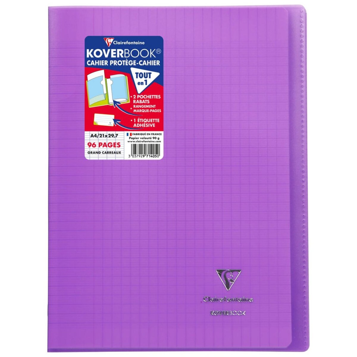 CLAIREFONTAINE Cahier piqué 21x29,7cm 96 pages grands carreaux Seyes - Violet